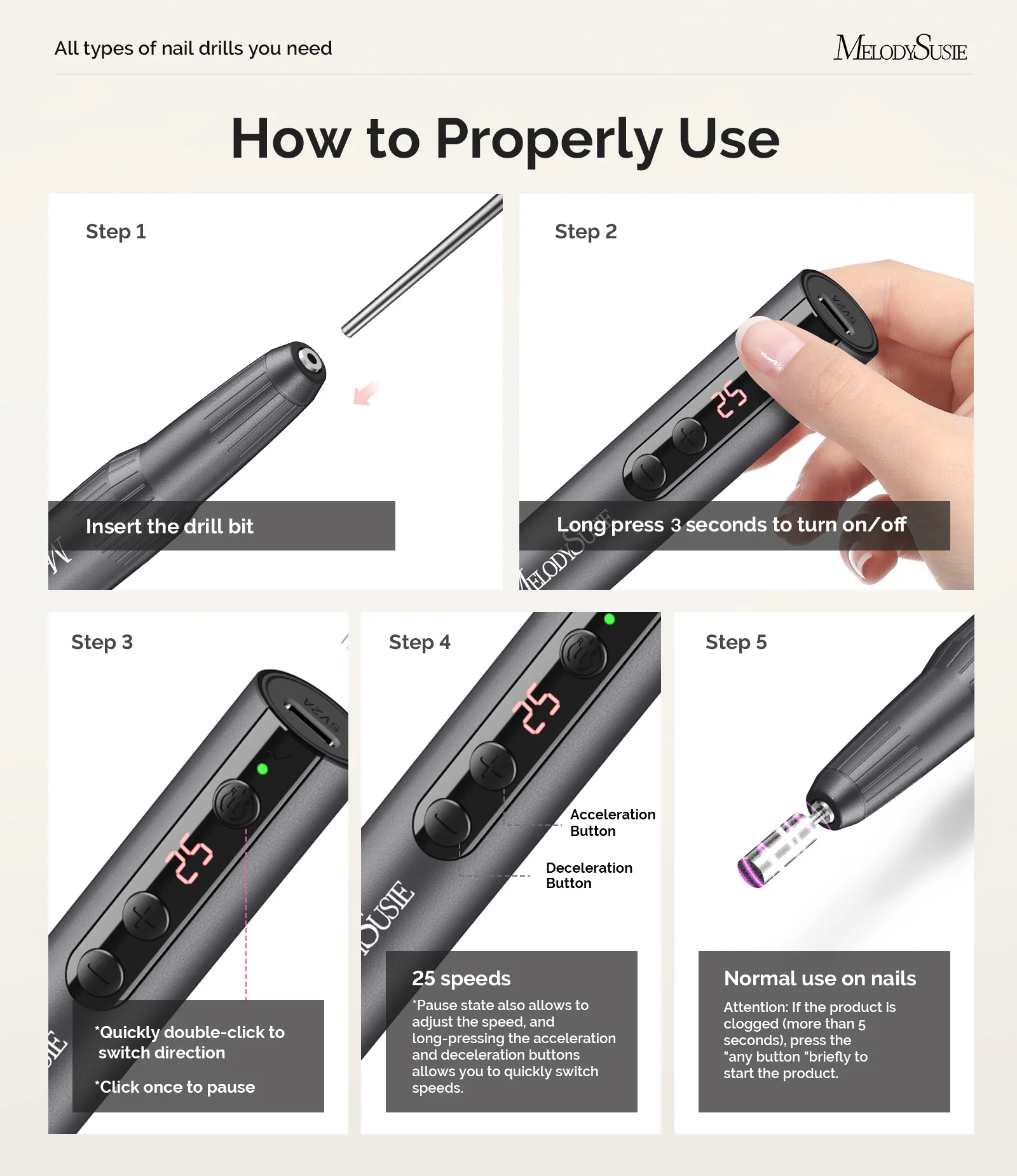 PC180E Pen-Shaped Rechargeable Nail Drill 25,000RPM - Black