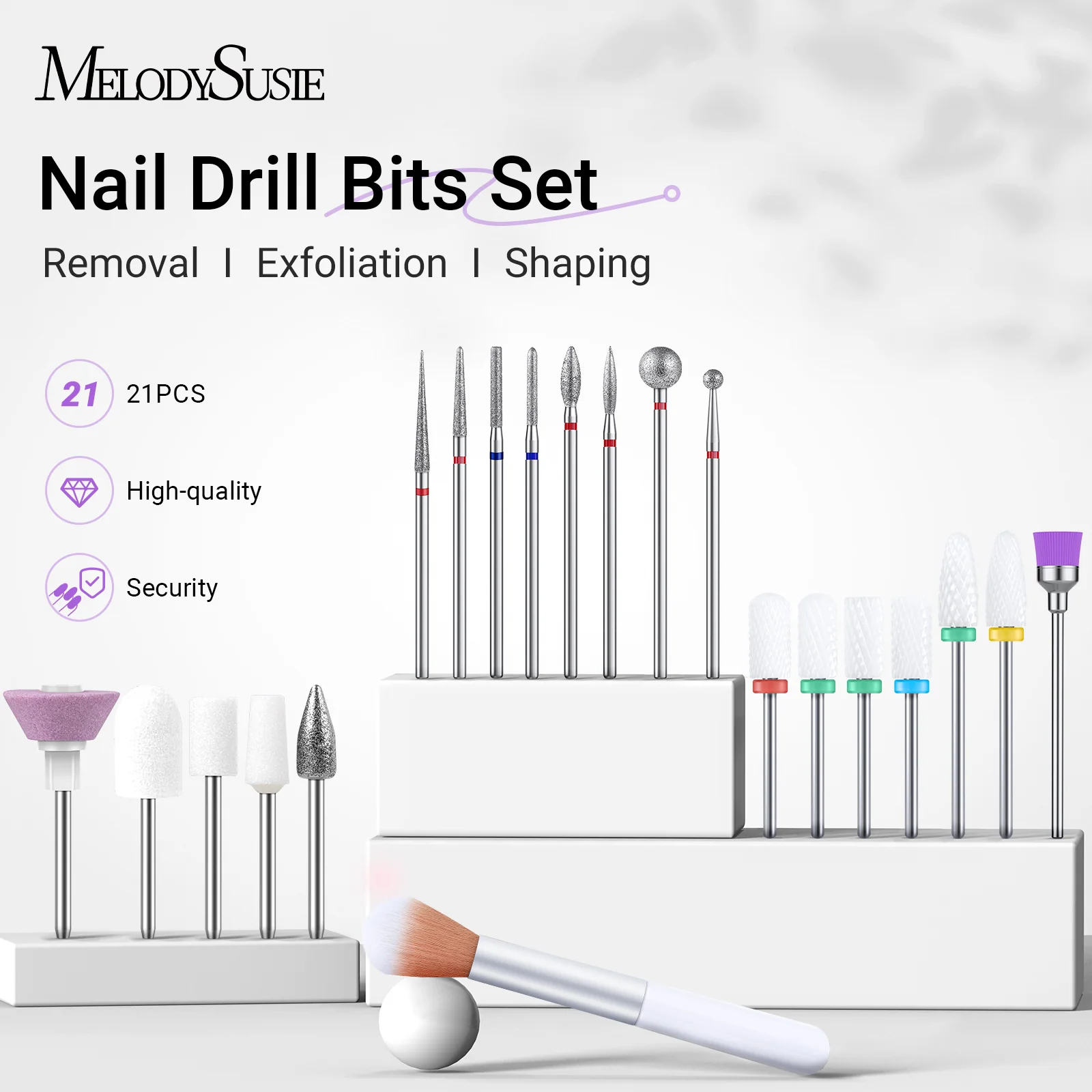 21Pcs Ceramic Diamond Carbide Nail Drill Bits Set with Storage Box