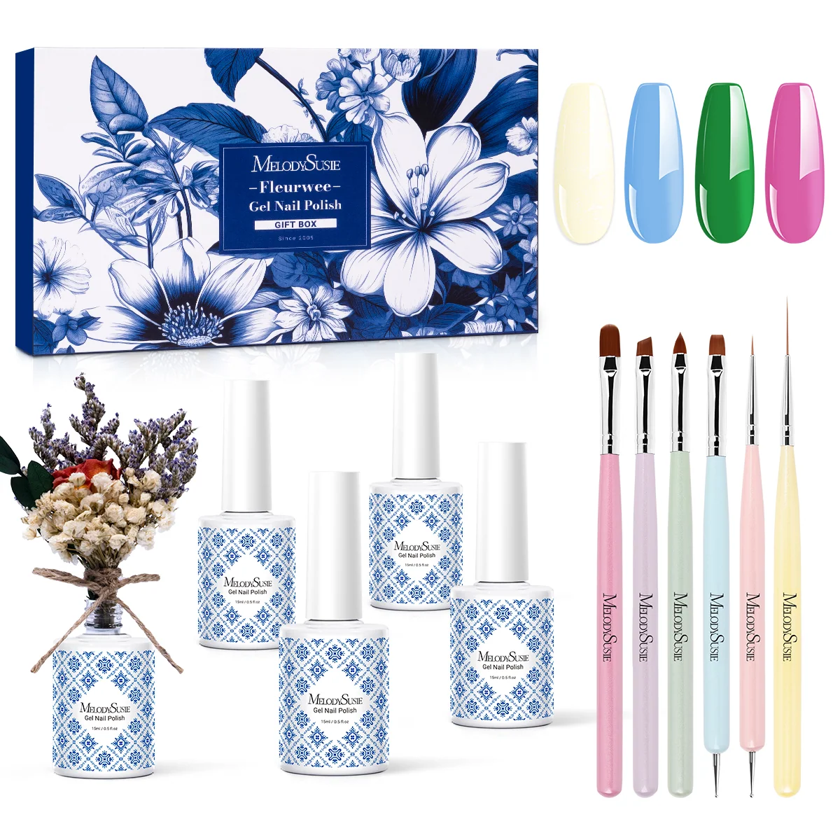 Fleurwee 无 HEMA、无 HPMA、无 TPO 植物基凝胶甲油 Serenity Bloom 礼盒 - 0.5 fl oz/15ml