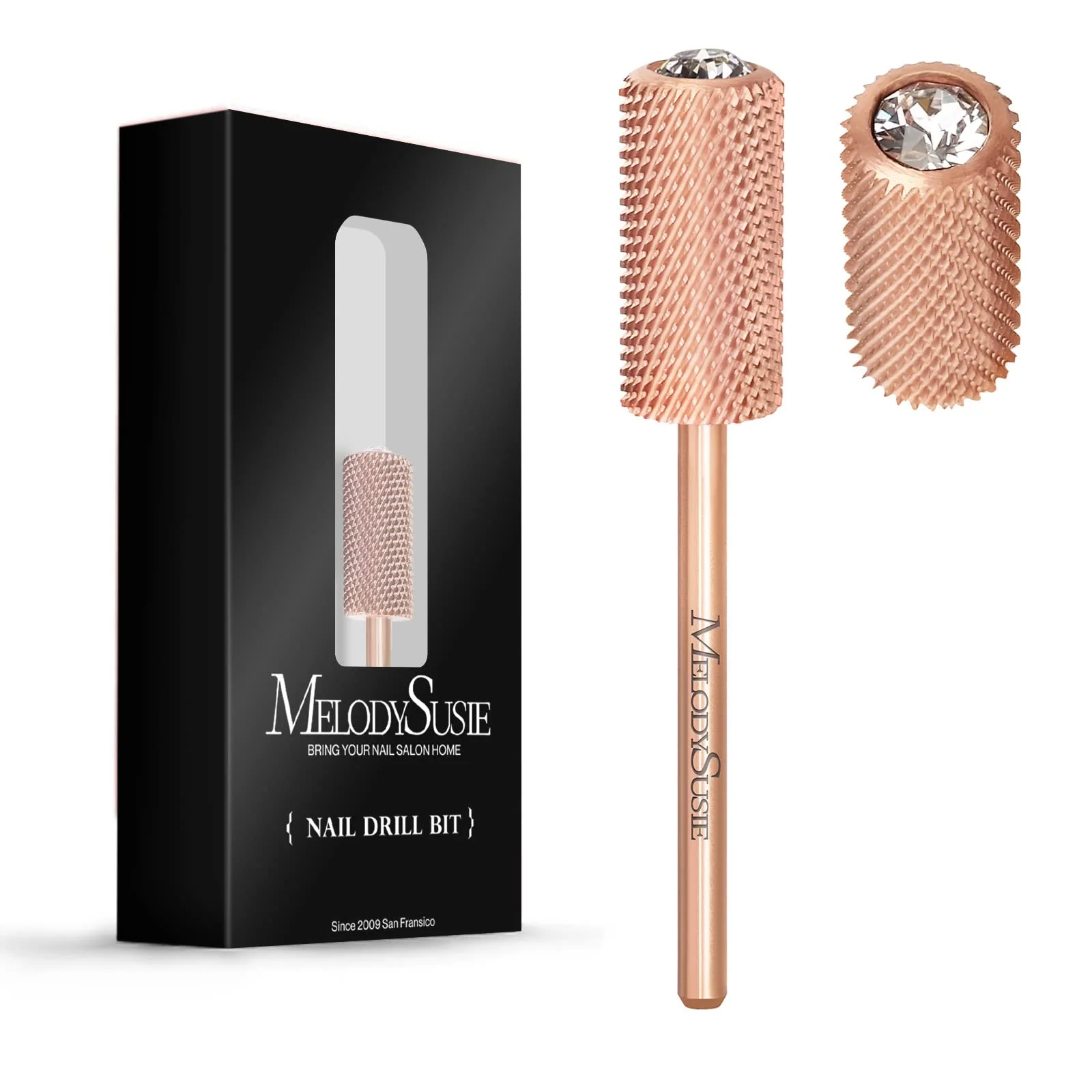 Crystal Top Large Barrel Carbide Nail Drill Bit in Rose Gold