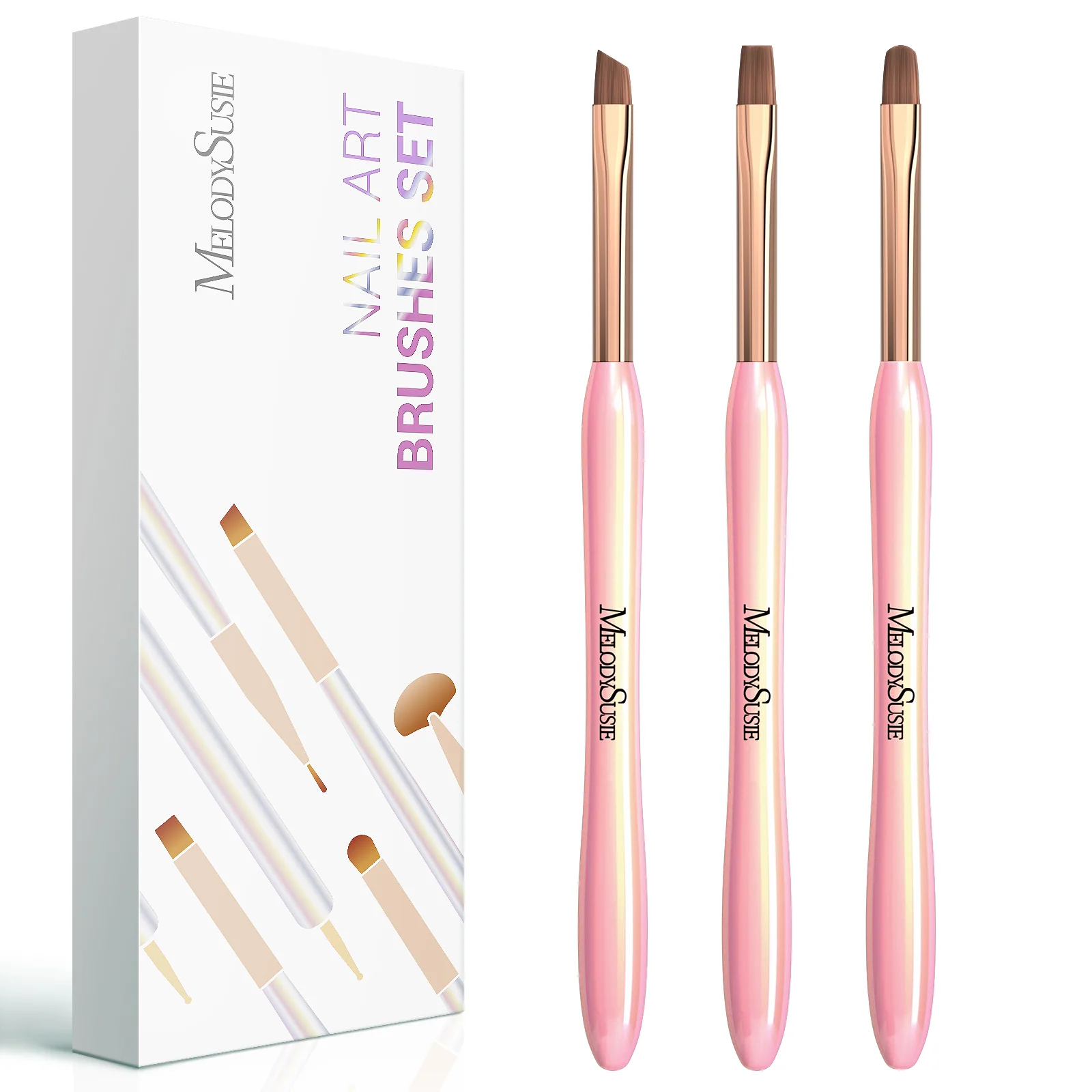 Nail Art Brushes Set 3Pcs for Detail Work and Fine Lines