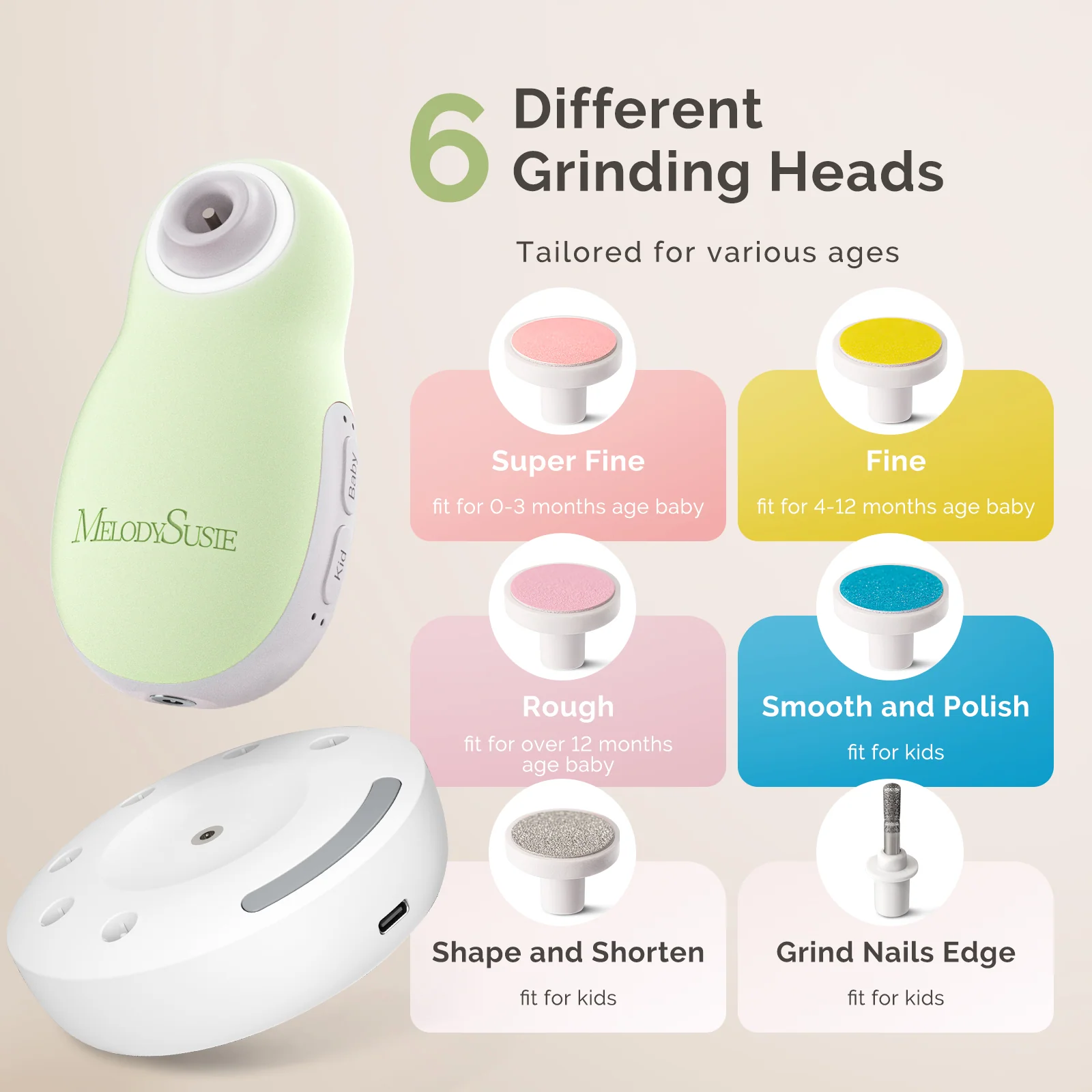 PC20F Rechargeable Baby Nail Trimmer in Green with LED Night Lamp