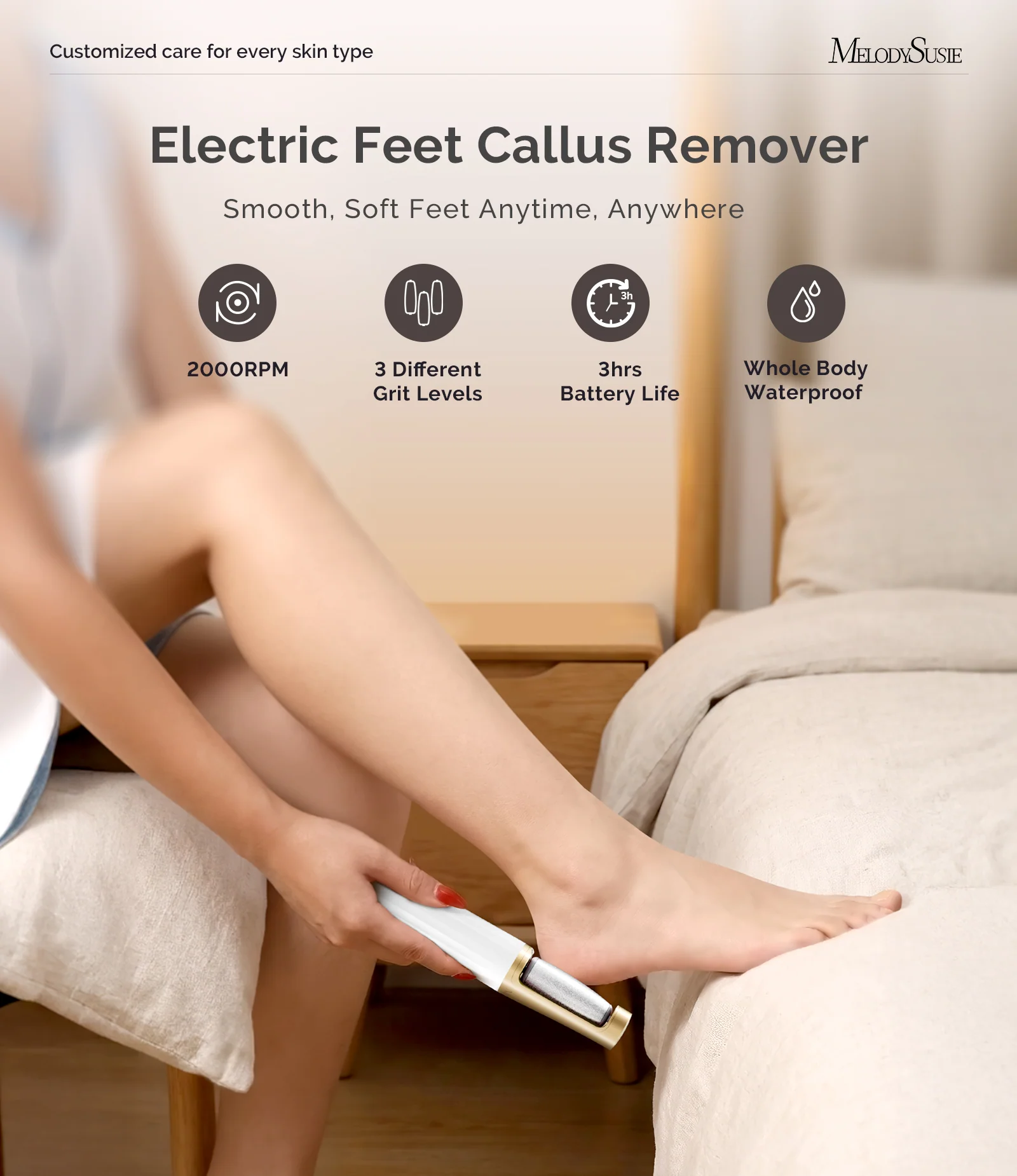 PC800G Rechargeable Feet Callus Remover in White Gold