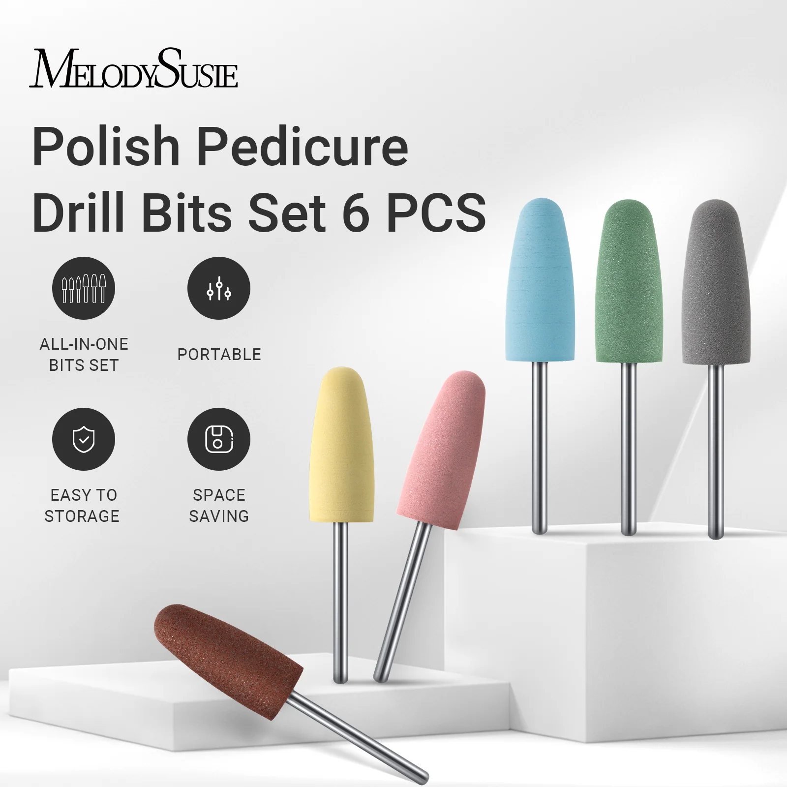 6Pcs Polish Pedicure Nail Drill Bits with 16-Hole Holder Set