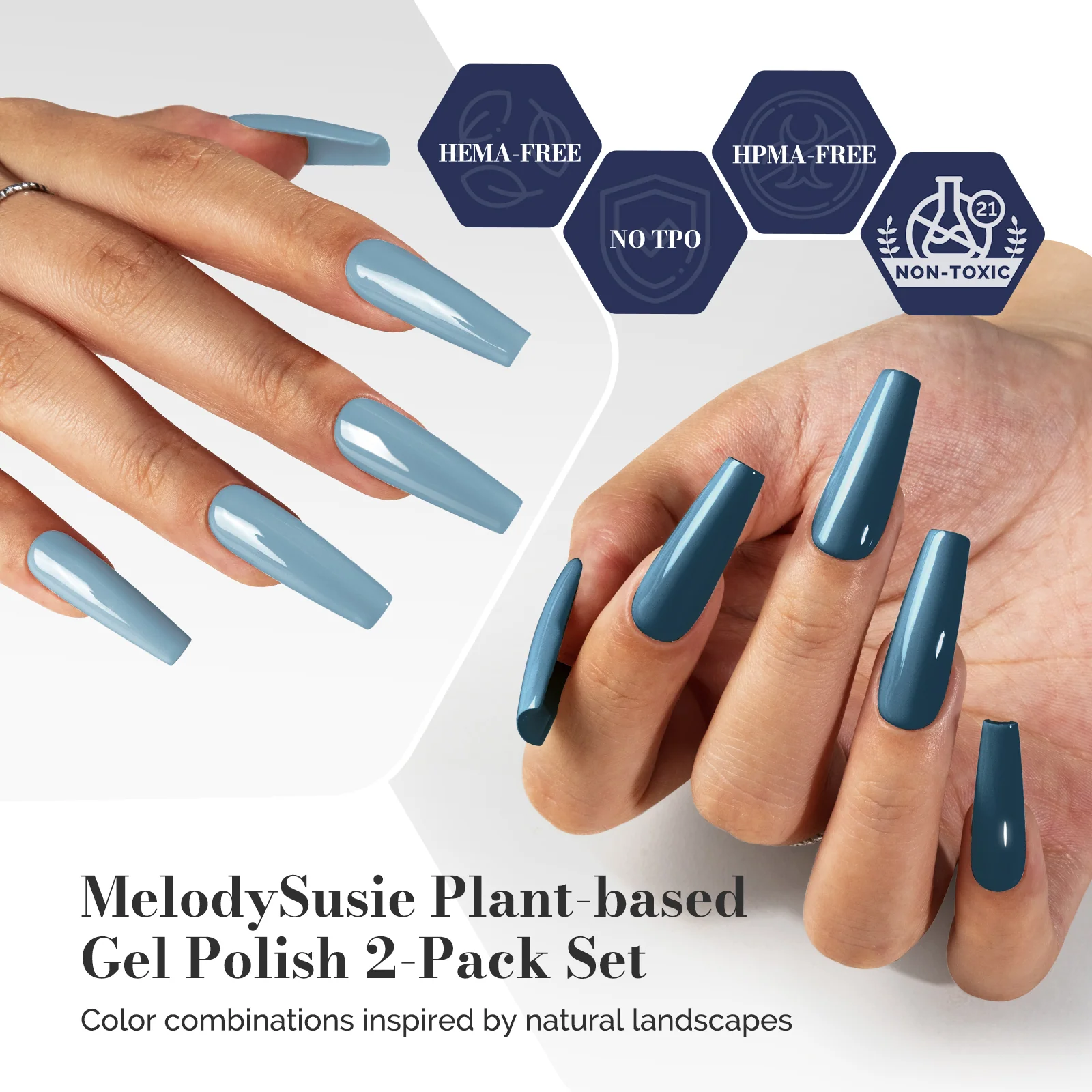 LED/UV Nail Lamps & Nail Drill Bits | MelodySusie HEMA-Free & HPMA-Free & TPO-Free 甲油胶 2支 Gray Blue&Dark Indigo Blue-P16+P32