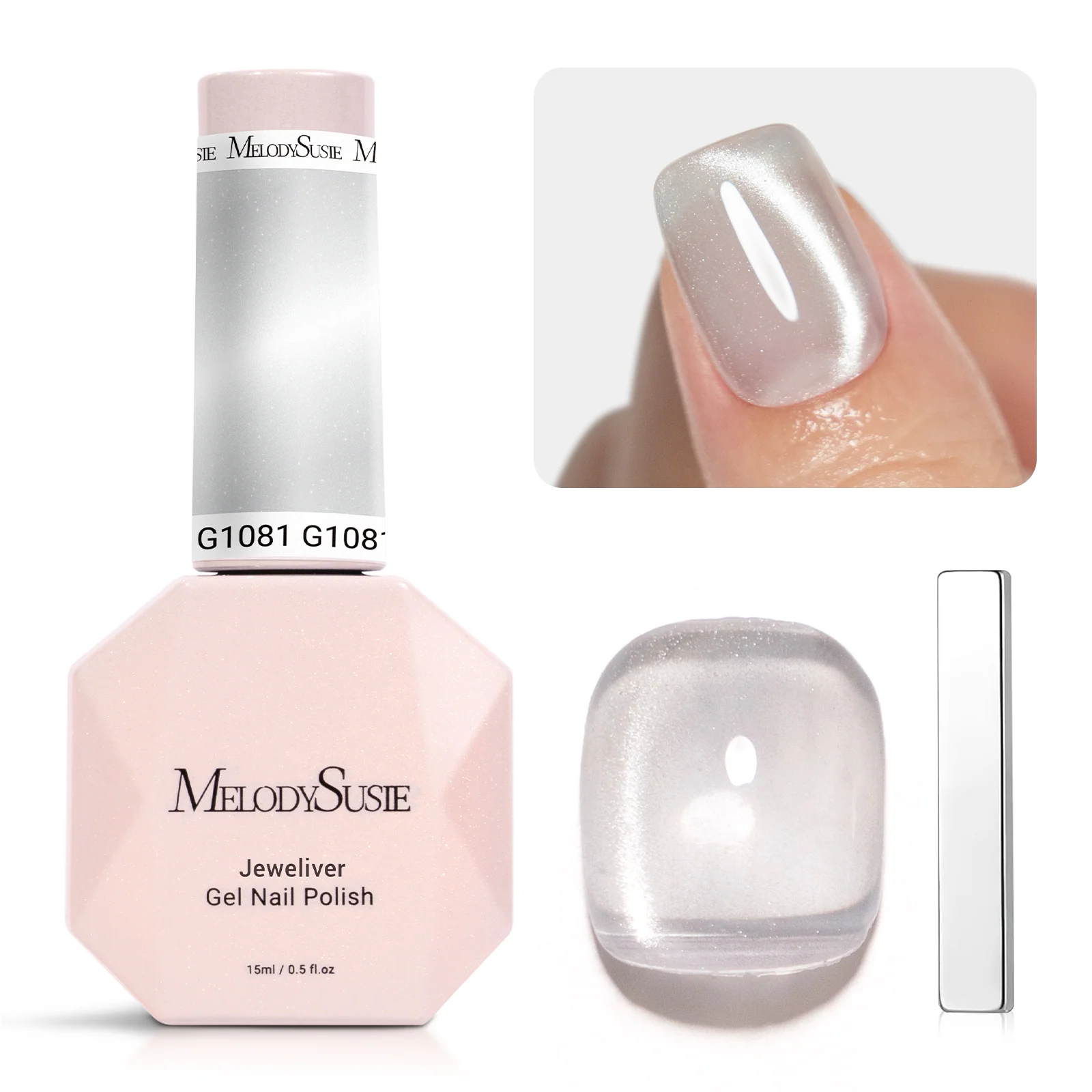 Jeweliver Cat Eye HEMA-Free & TPO-Free Gel Nail Polish 0.5 fl oz/15ml - Bright Silver G1081