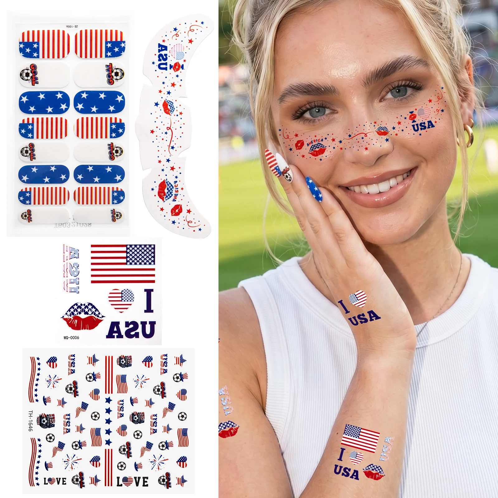 Gameday FanGlow Kit World Cup Soccer Flag Nail Strips and Face Tattoos