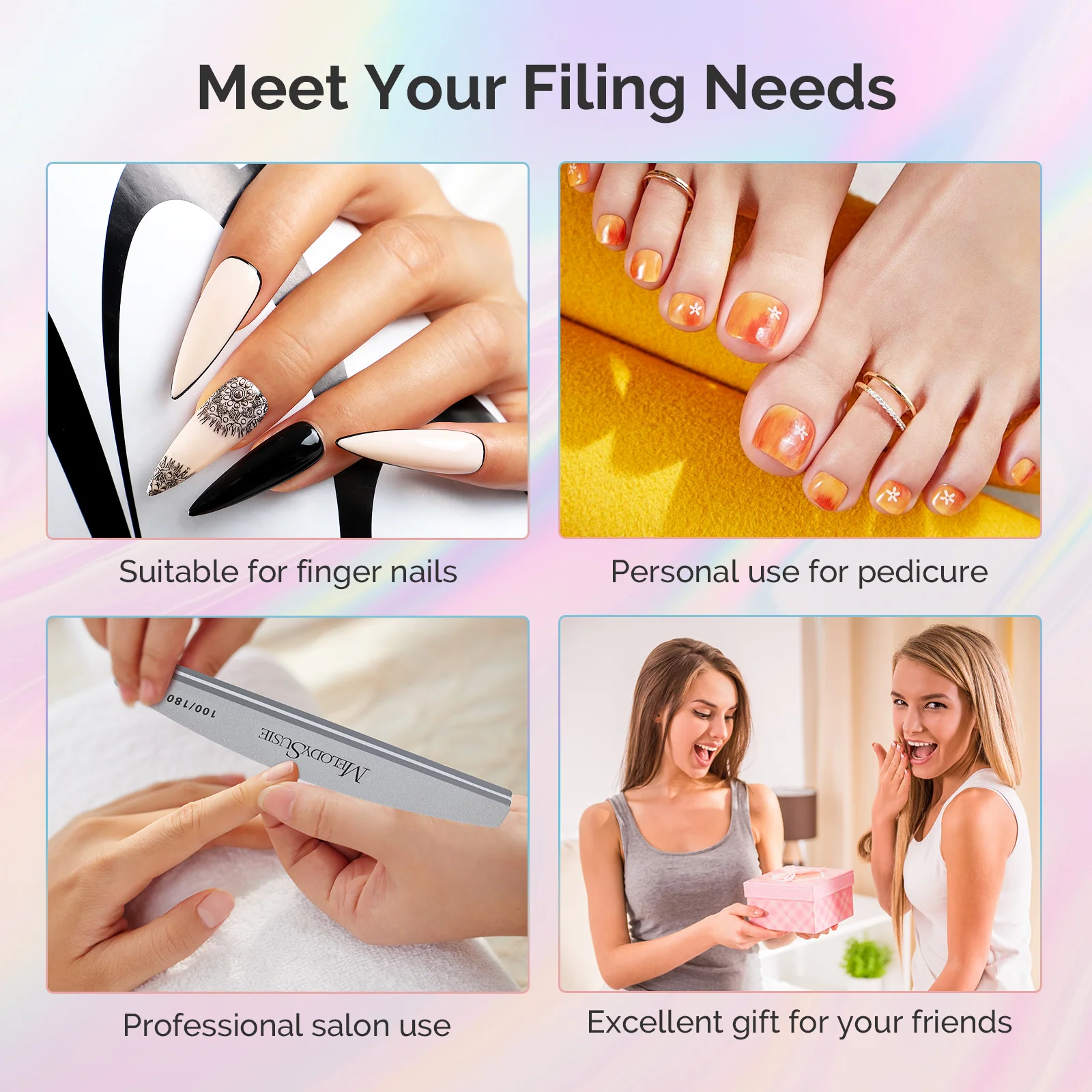 LED/UV Nail Lamps & Nail Drill Bits | MelodySusie 专业美甲锉与抛光条16件套装，100/180目