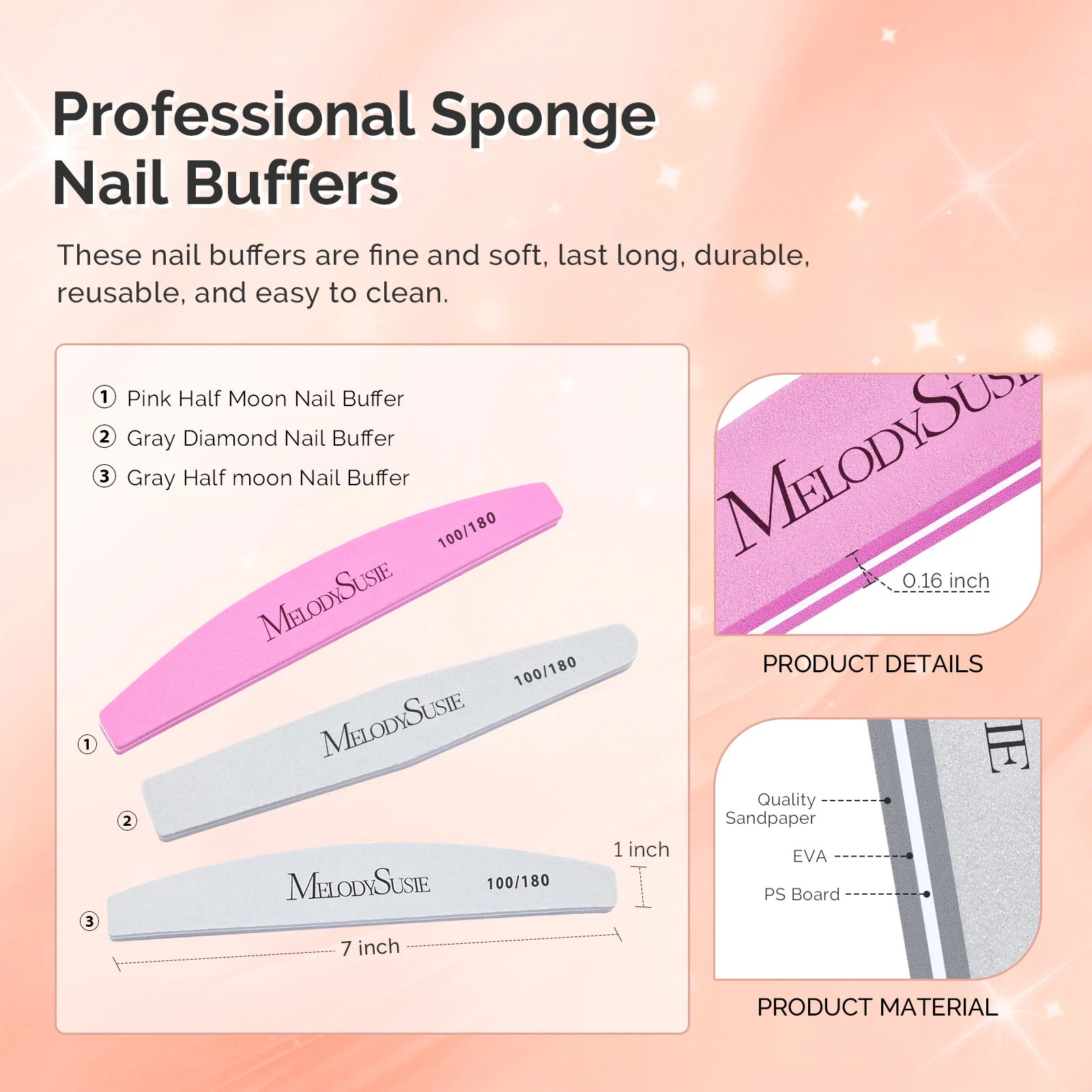 LED/UV Nail Lamps & Nail Drill Bits | MelodySusie 9件半月形美甲抛光条套装，100/180目