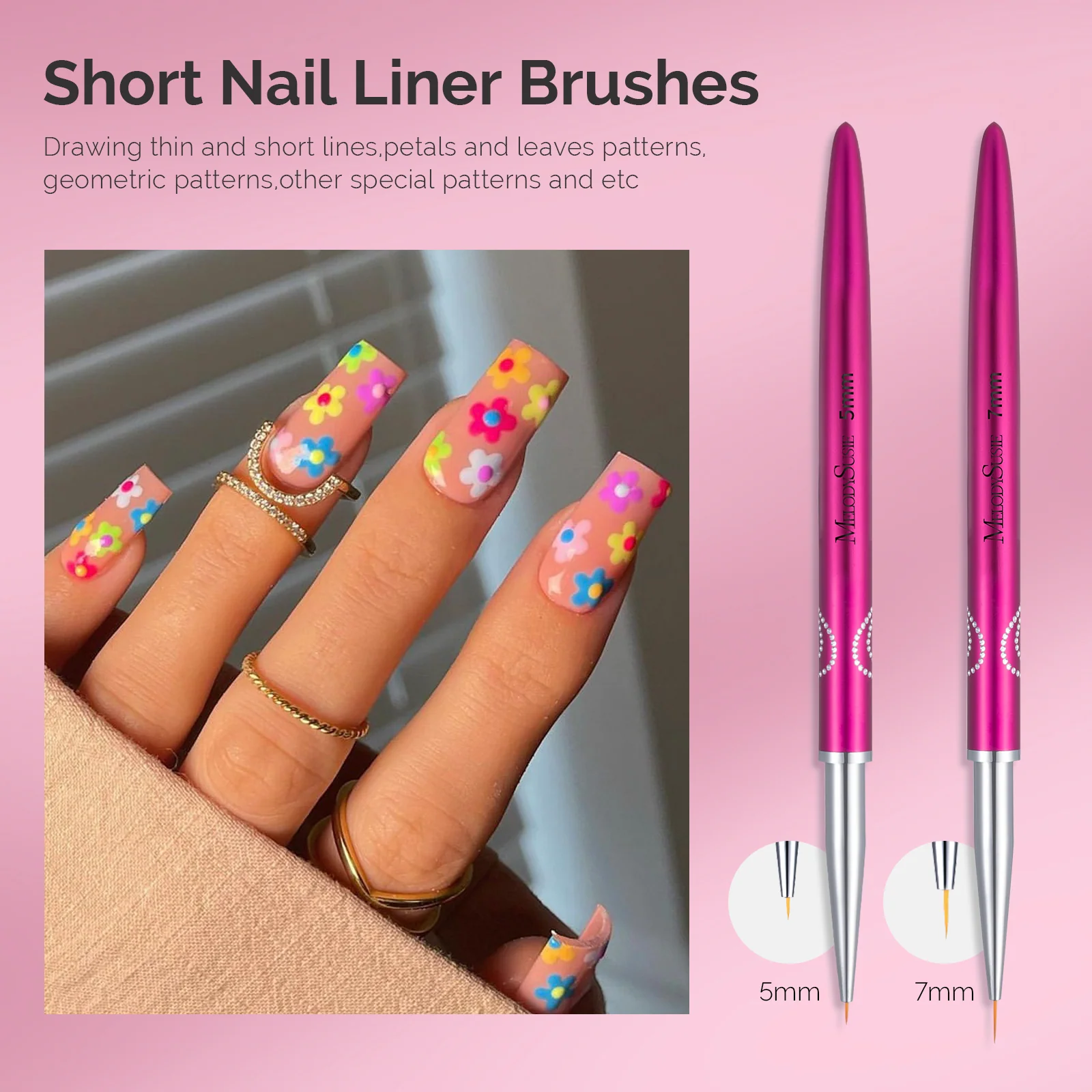 Nail Art Liner Brushes 5Pcs Rose Pink Set for Fine Detail Work