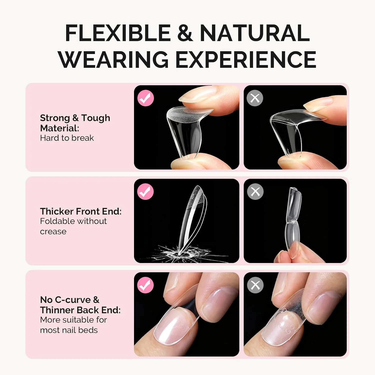 160Pcs Half Matte Clear Acrylic Full Cover Nail Tips, 16 Sizes