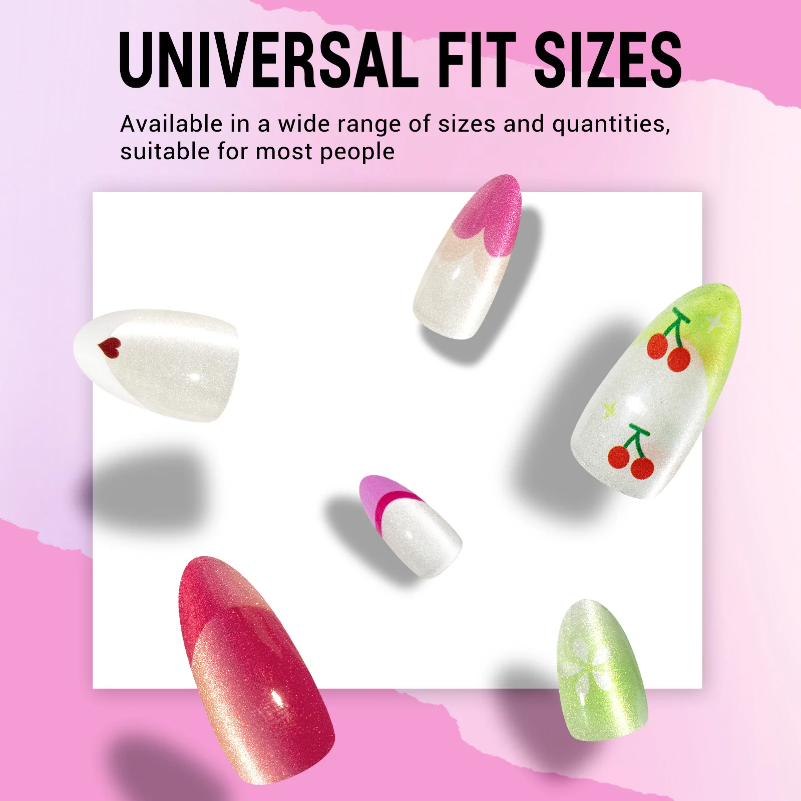 Pink Heart Press On Nails Kit with 30 Reusable Nails in 15 Sizes