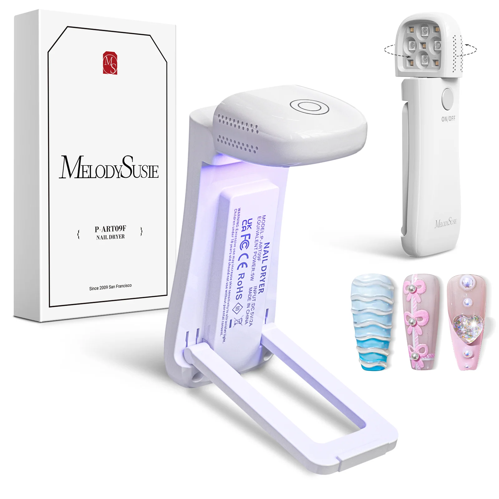 P-ART09F Foldable 2-in-1 Cordless LED/UV Nail Lamp in White