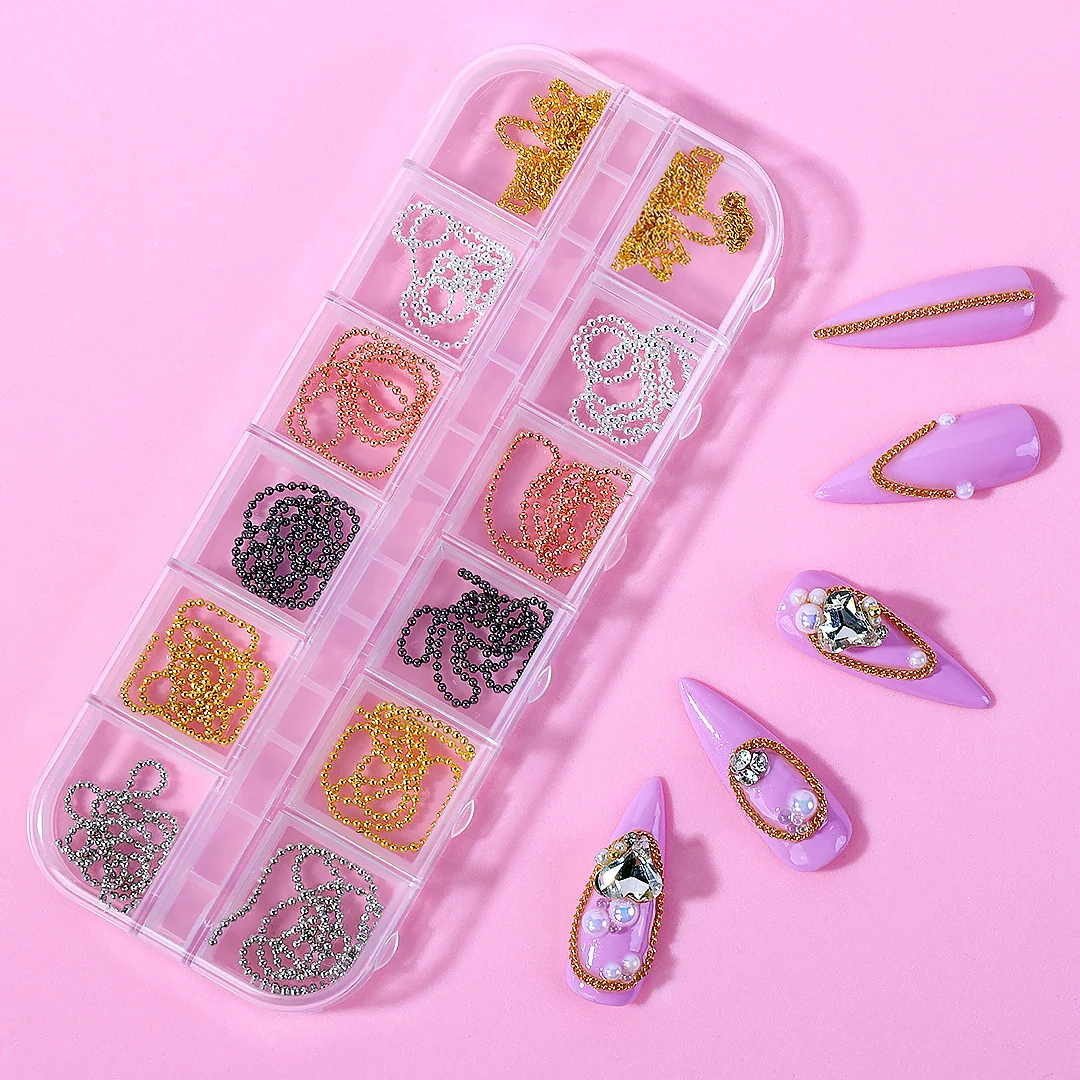 Chic Vibe 3D Nail Decor Chain in 12 Colors for Luxe Nail Art