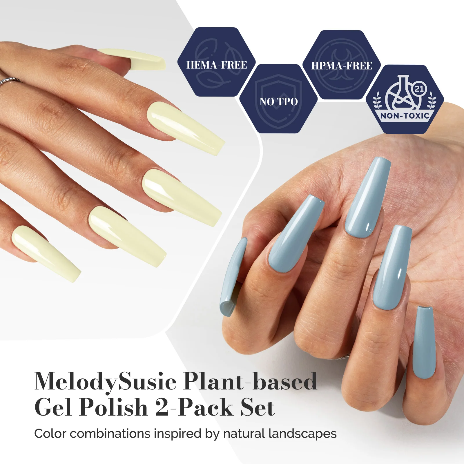 LED/UV Nail Lamps & Nail Drill Bits | MelodySusie HEMA-Free & HPMA-Free & TPO-Free 甲油胶 2支 Pale Yellow&Gray Blue-P09+P32