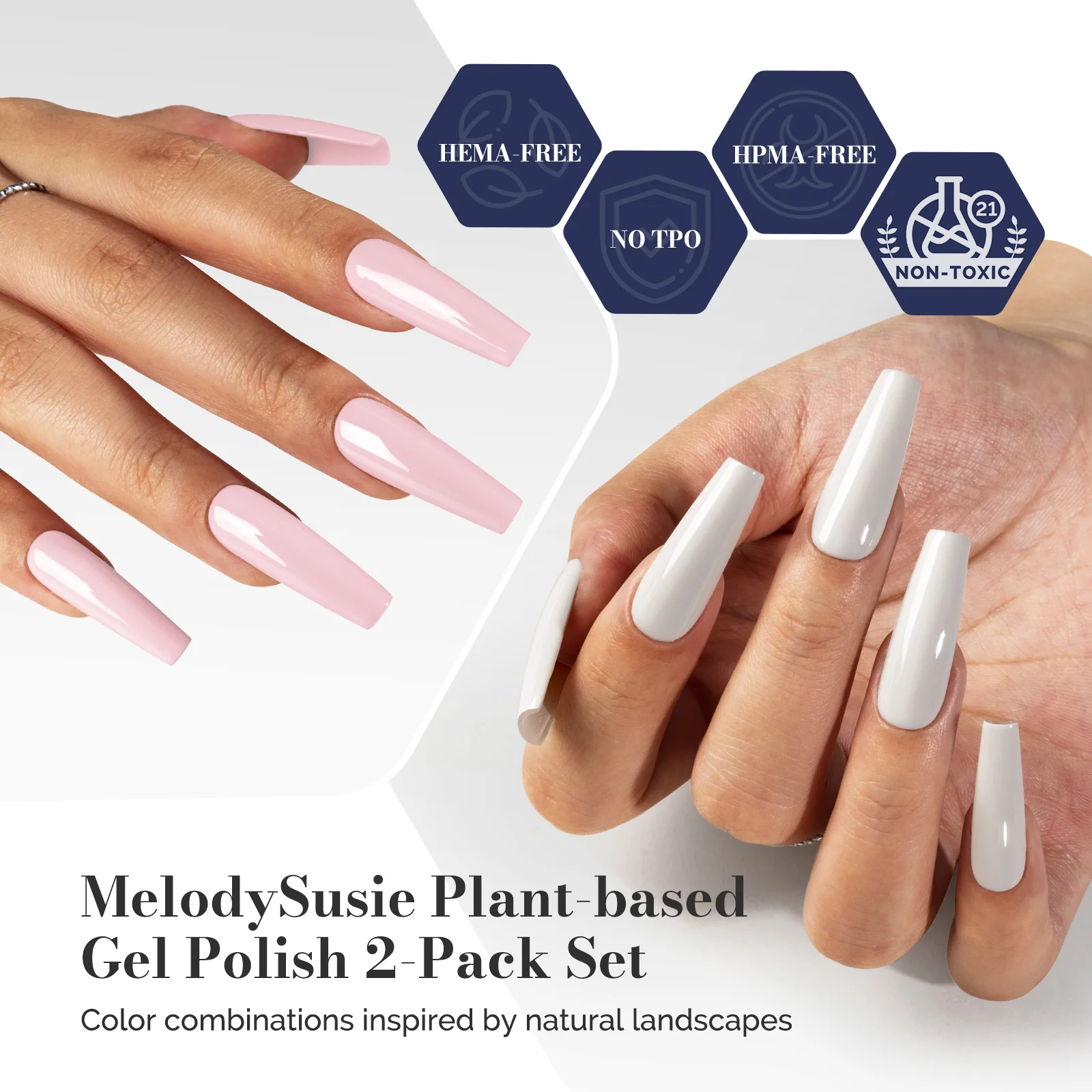 LED/UV Nail Lamps & Nail Drill Bits | MelodySusie HEMA-Free & HPMA-Free & TPO-Free 甲油胶 2支 Light Pink&White-P04+P13