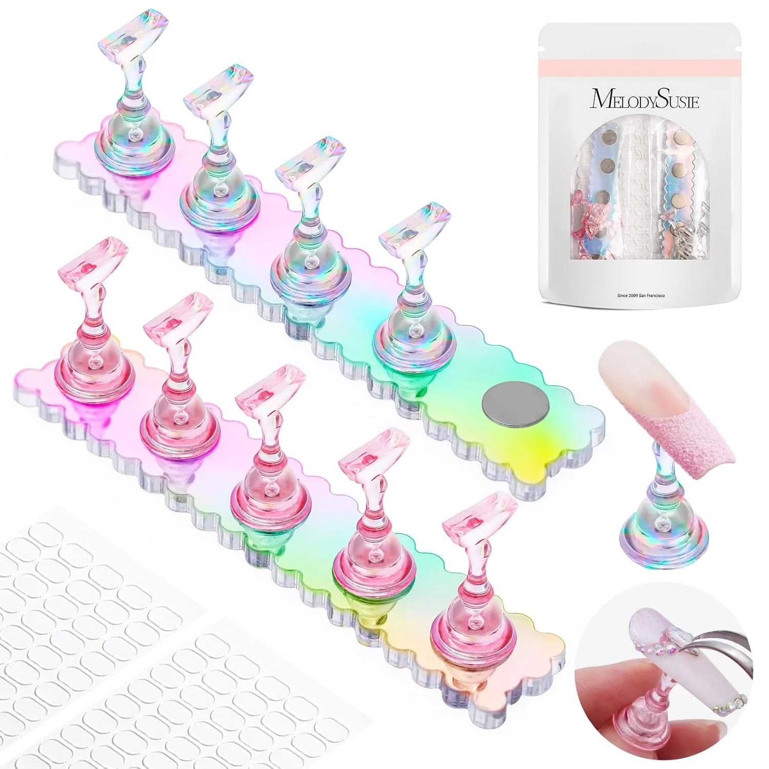 2 Sets Acrylic Magnetic Nail Stand for Press-On Nails and Nail Art