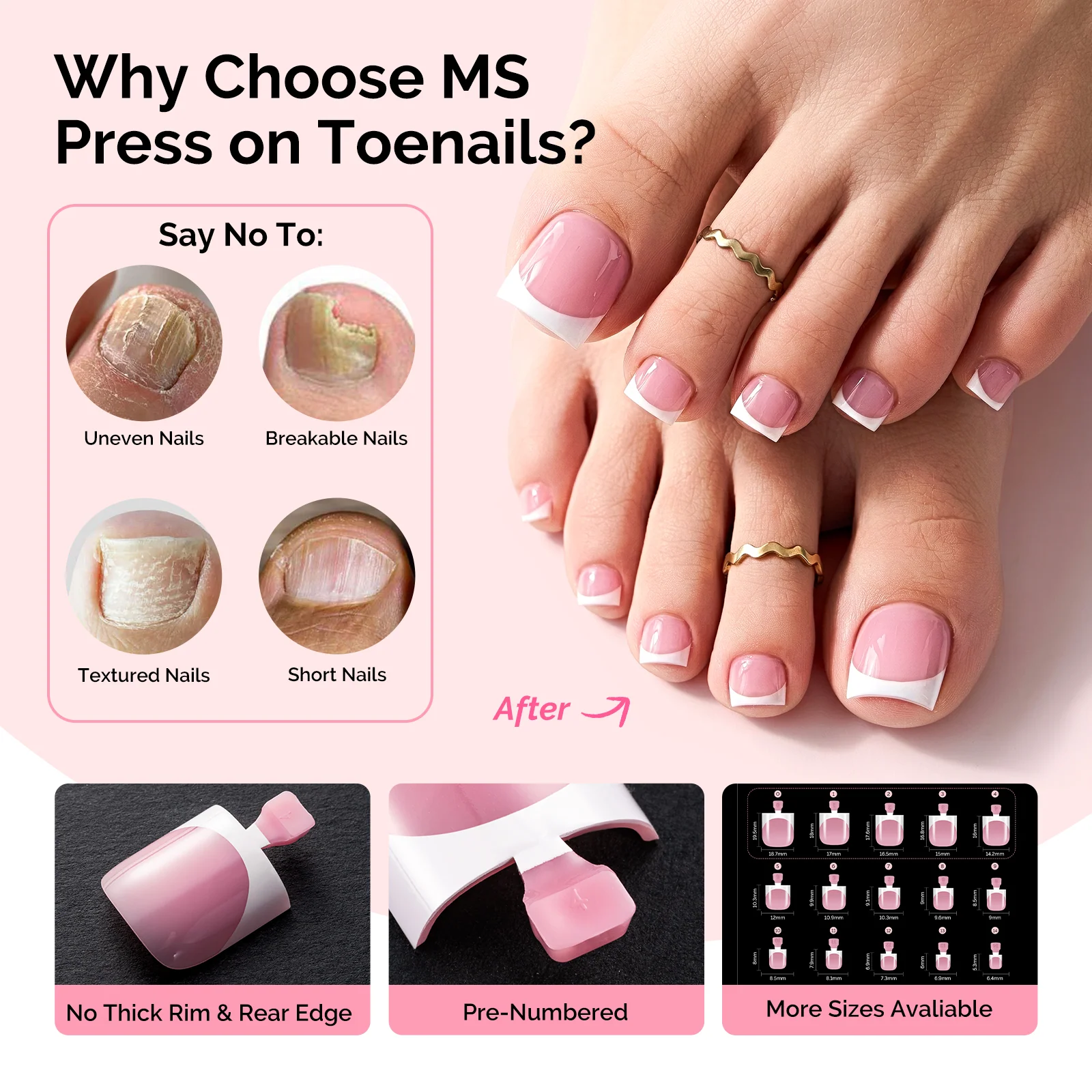 All-in-One Press-On Toenails Kit with Nail Tips and Application Tools