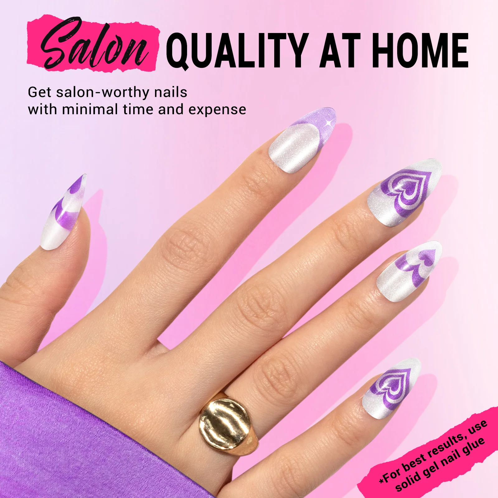 Purple Heart Press On Nails Kit: 30 Nails with Adhesive and Tools