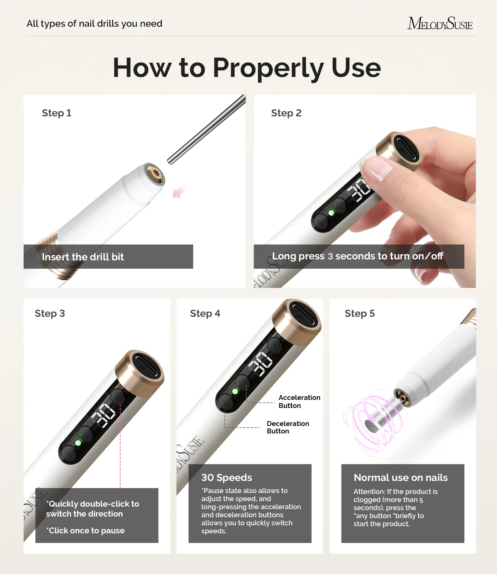 PM170F Pen-Shaped Ultra-Slim Rechargeable Nail Drill 30,000RPM in White