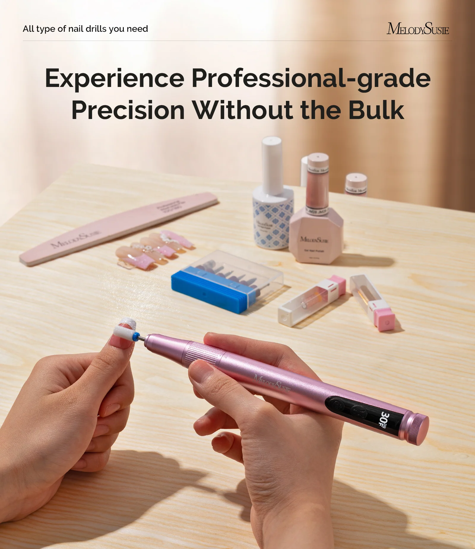 SM180F Pen-Shaped Rechargeable Nail Drill 30,000RPM RPM, Rose Gold Edition