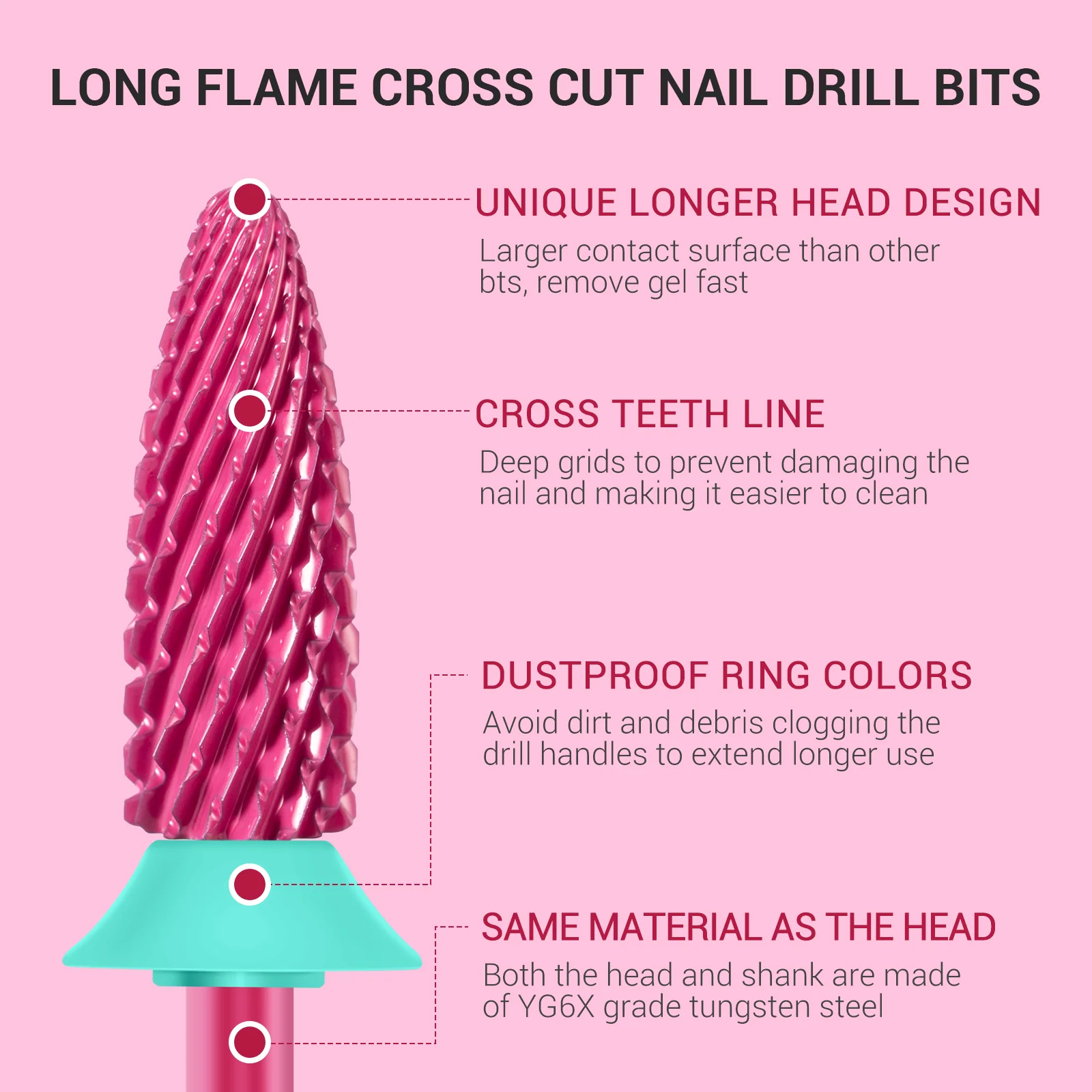 Long Flame Tungsten Carbide Nail Drill Bit for Acrylic Removal