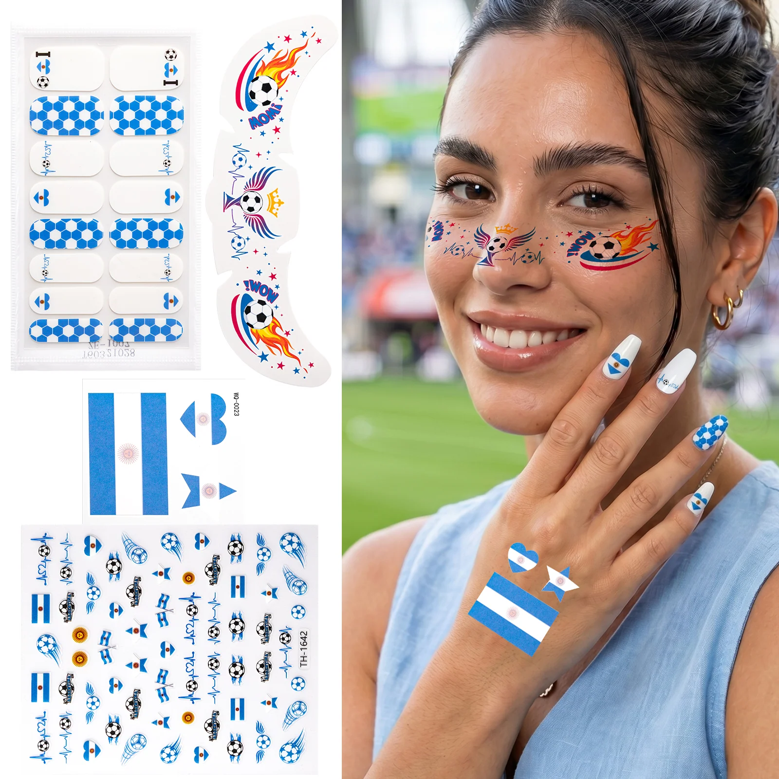 Gameday FanGlow Kit World Cup Soccer Flag Nail Strips and Face Tattoos