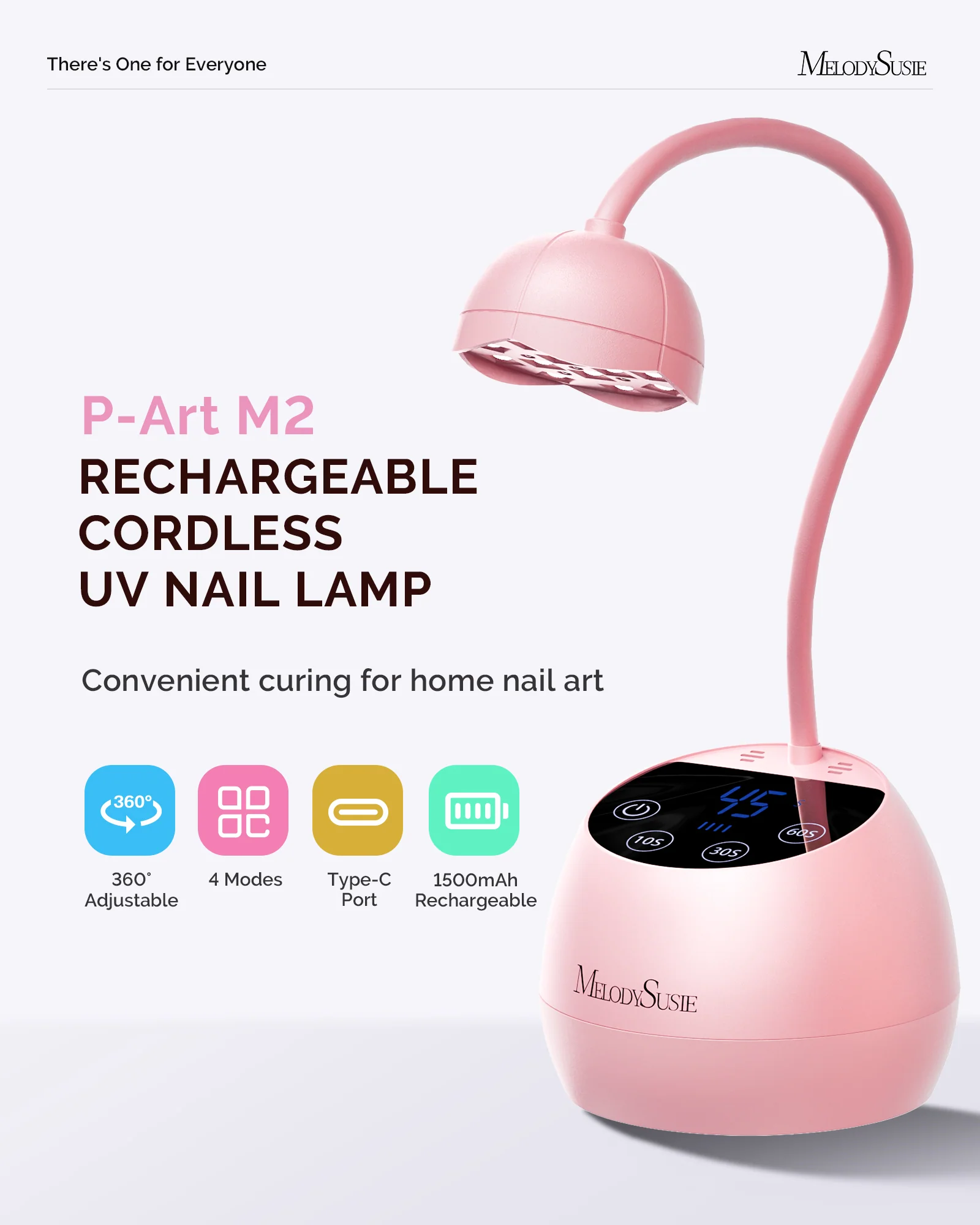 P-ArtM2 鹅颈无线 UV 美甲灯（粉色，适用于甲油胶）