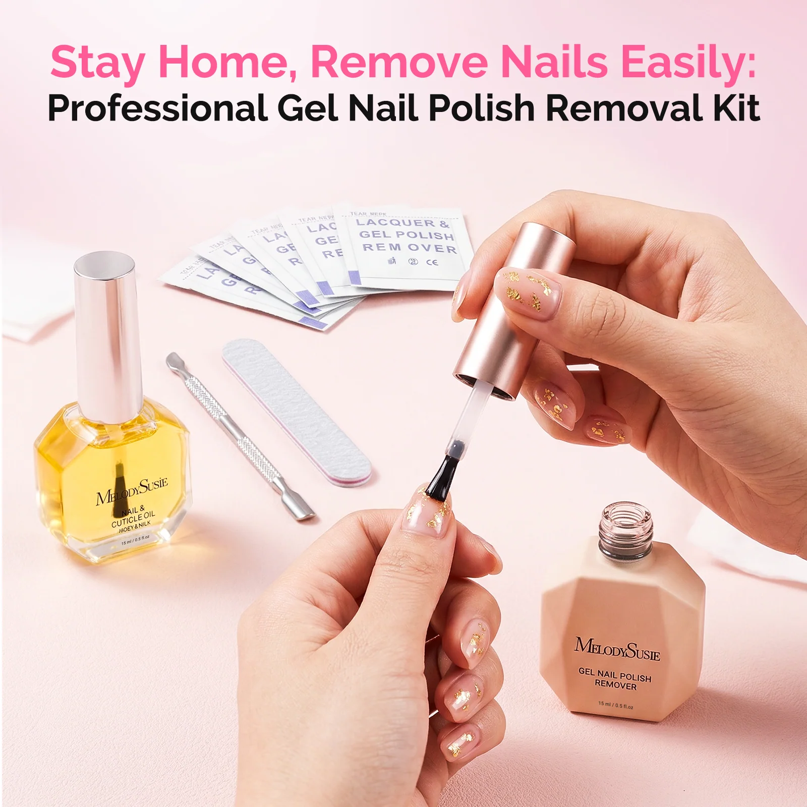 2Pcs Gel Nail Polish Remover Kit with Cuticle Oil and Cuticle Pusher
