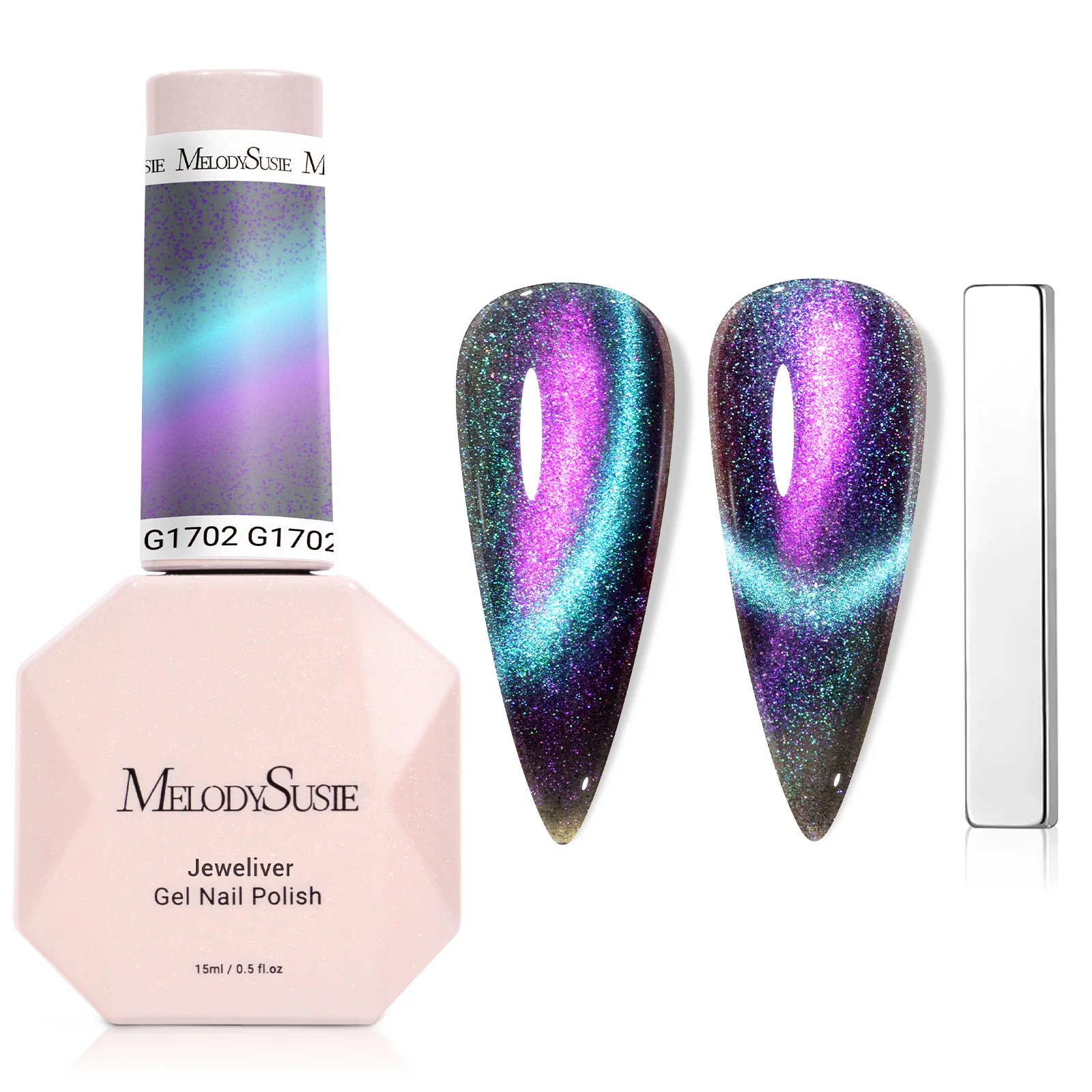 Jeweliver Cat Eye HEMA-Free & TPO-Free Gel Nail Polish 0.5 fl oz/15ml - 9D Chameleon Blue 1702
