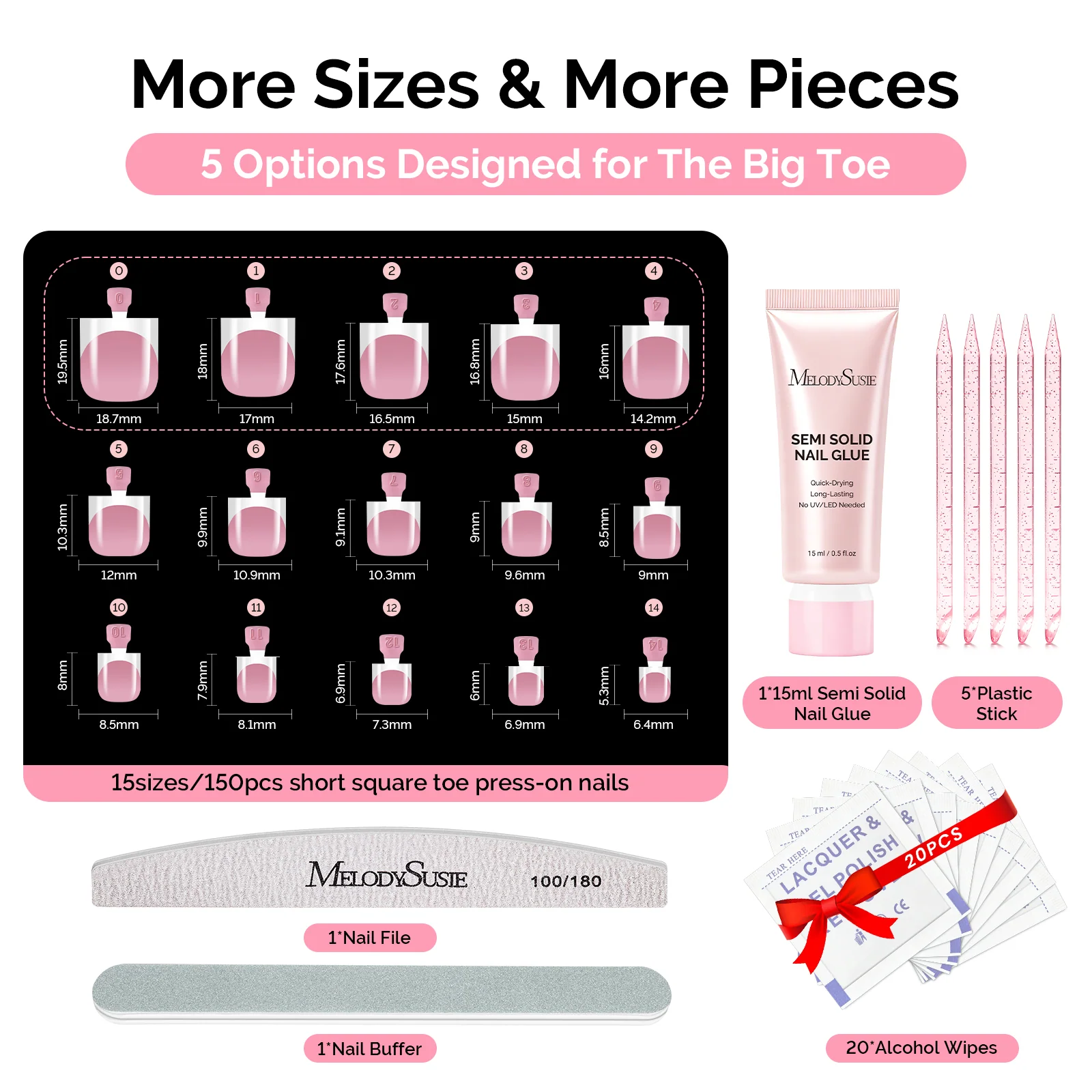 All-in-One Press-On Toenails Kit with Nail Tips and Application Tools