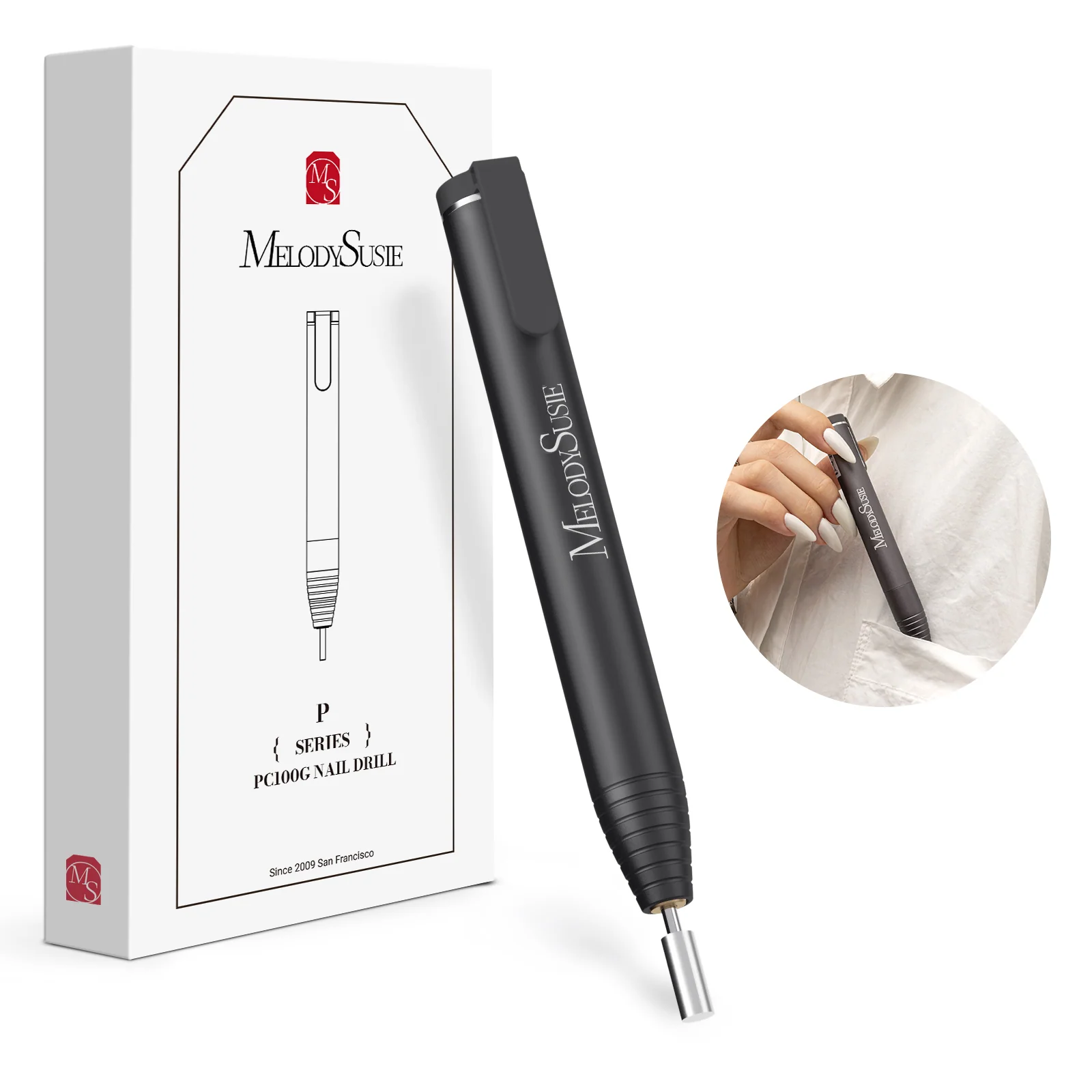 PocketNail PC100GR/PC100G Pen-Shaped Innovative Portable Rechargeable Nail Drill 20,000RPM