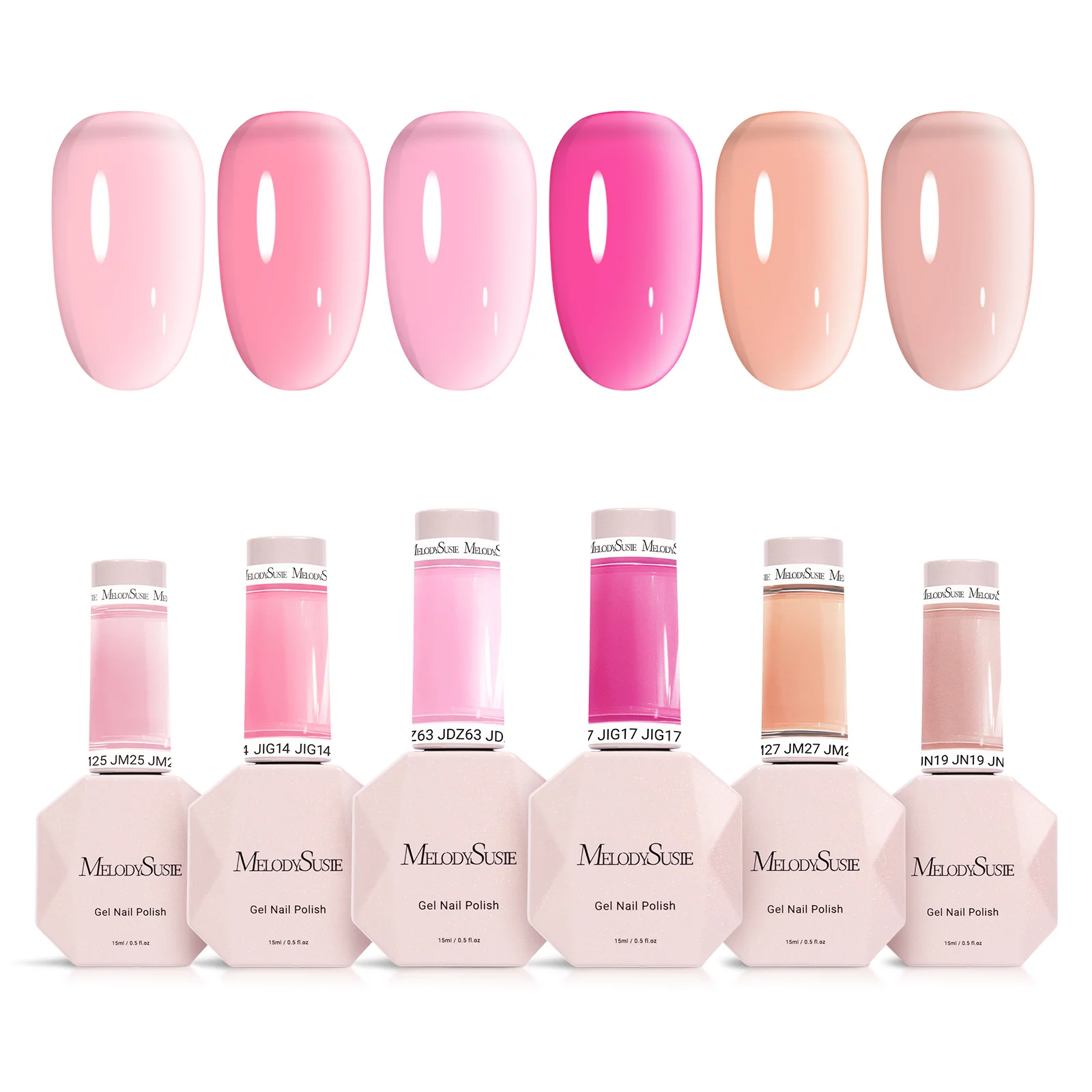 6 Colors Jeweliver Jelly TPO-Free Gel Nail Polish Set 0.5 fl oz/15ml - Pink