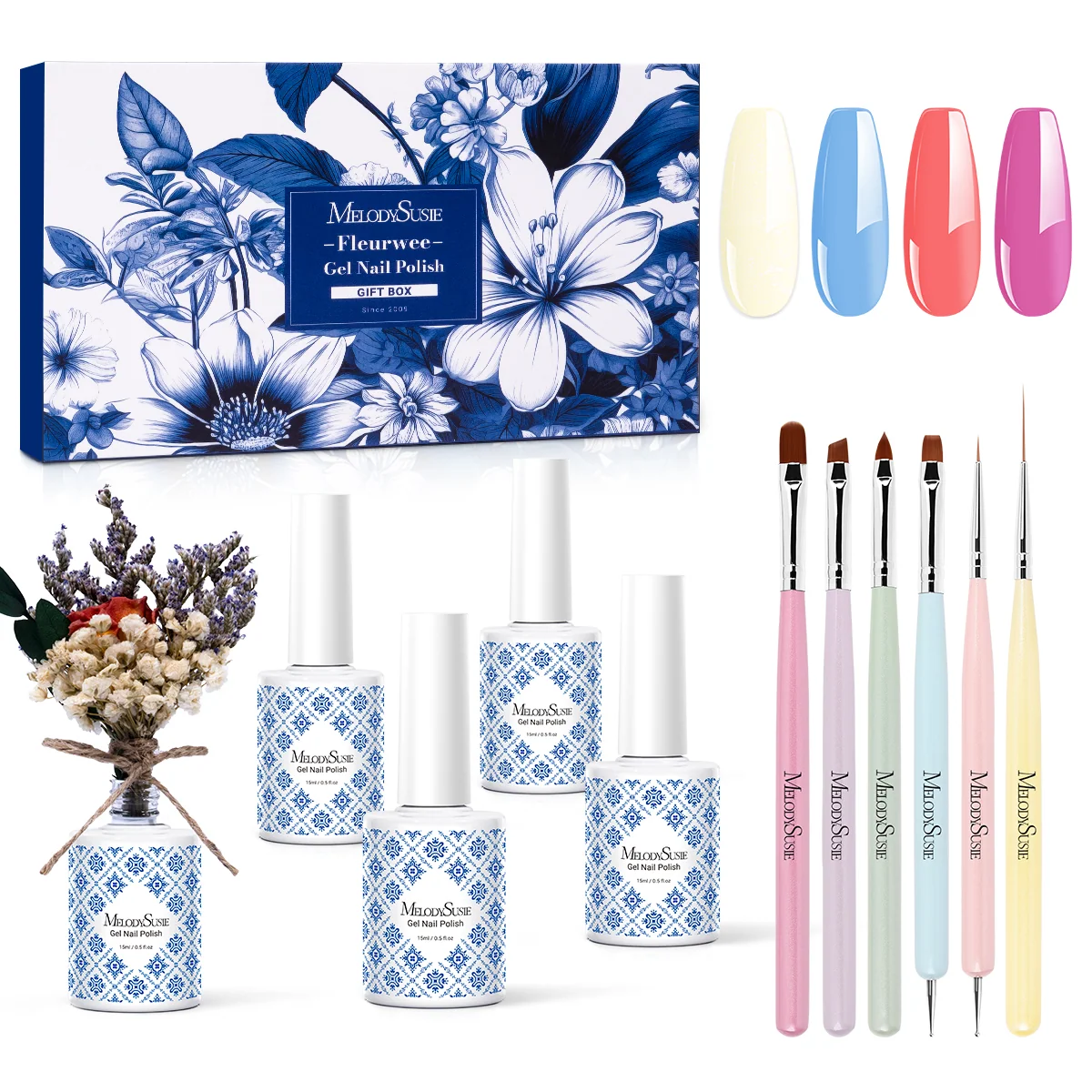 Fleurwee 无 HEMA、无 HPMA、无 TPO 植物基凝胶甲油 Summer Escape 礼盒 - 0.5 fl oz/15ml