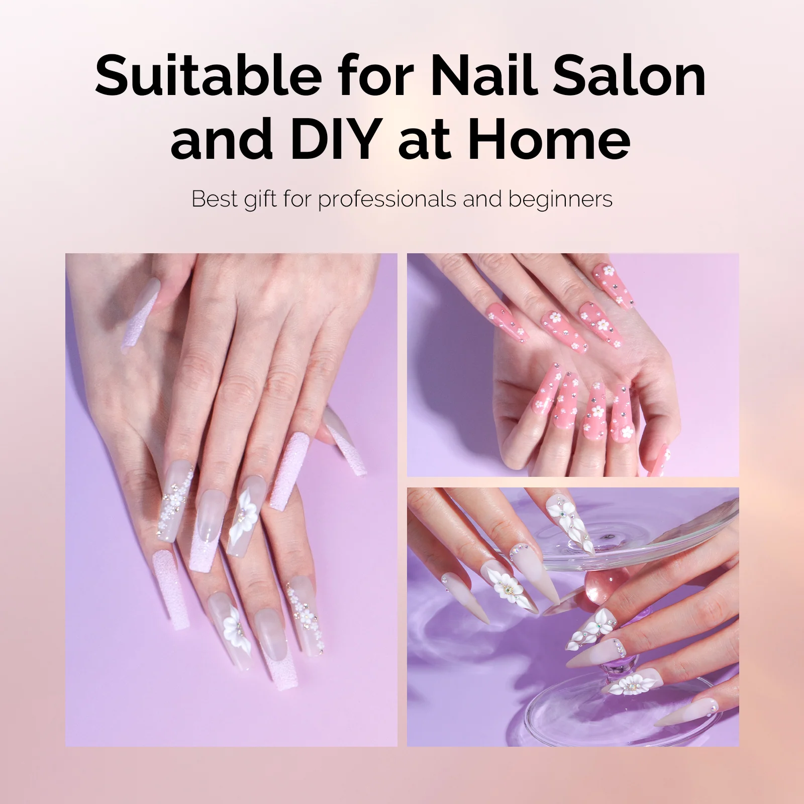 New Acrylic Nail Brush Set 3Pcs - Pink