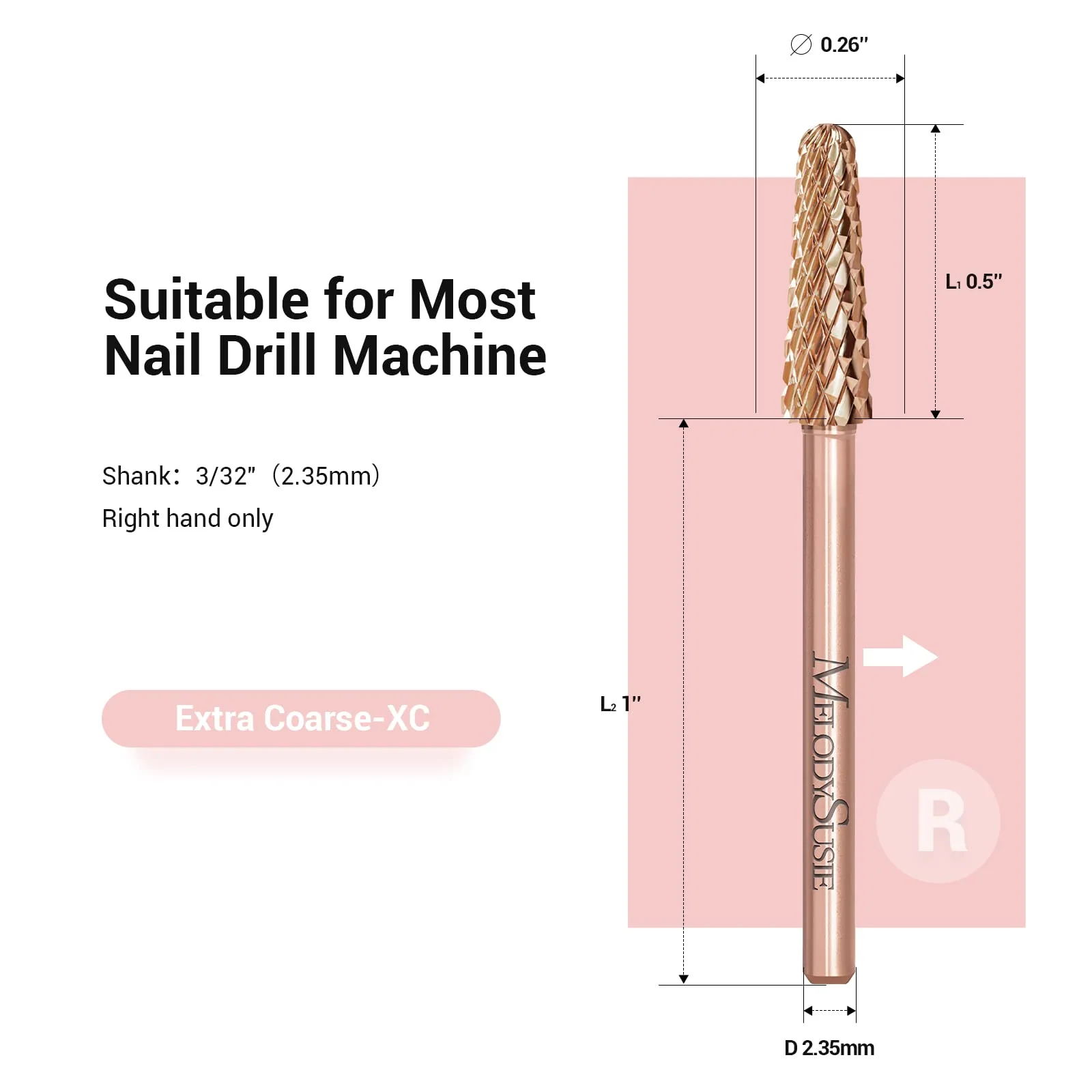 Cone Shape Cuticle Tungsten Carbide Nail Drill Bit for Right-Hand Use