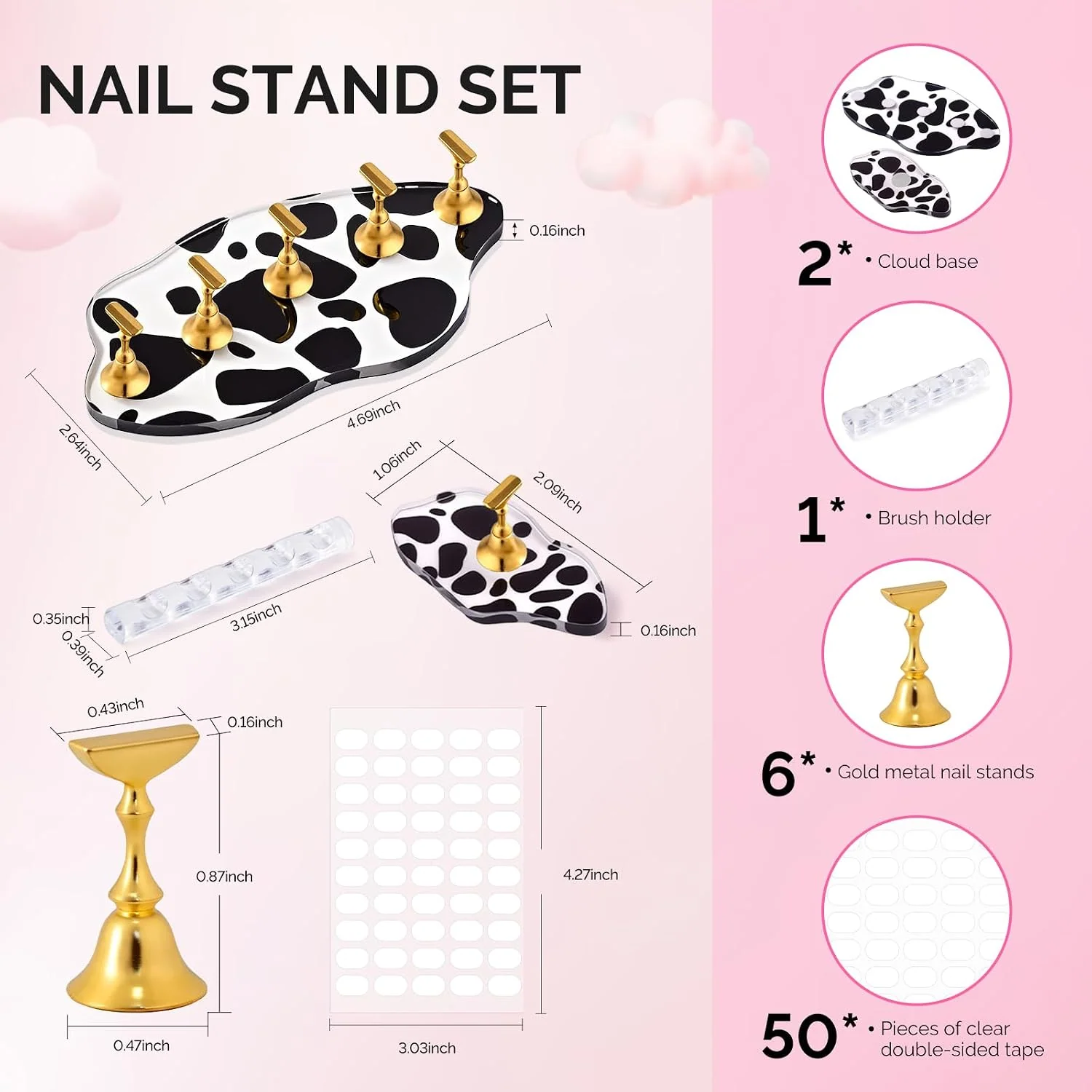 2-Set Spotted Magnetic Nail Stand Set for Press Ons with Brush Holder
