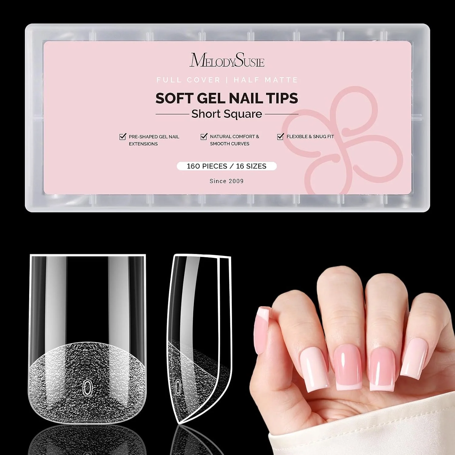 160Pcs Half Matte Clear Acrylic Full Cover Nail Tips, 16 Sizes