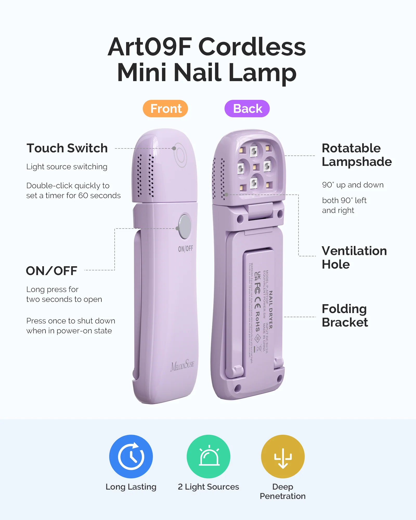P-ART09F Foldable 2-in-1 Cordless UV LED Mini Nail Lamp, Purple