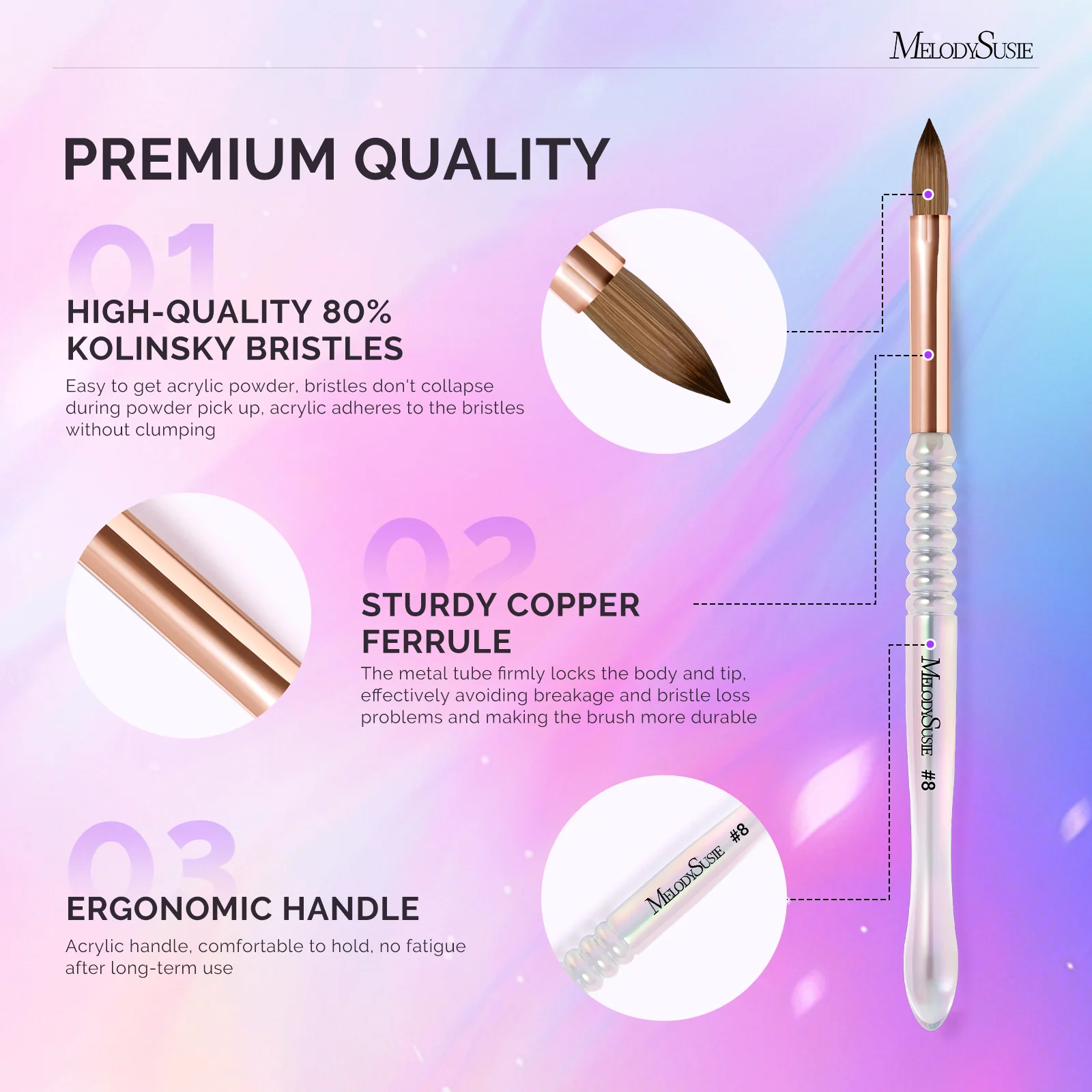 80% Kolinsky Acrylic Nail Brush for Extension and 3D Sculpting