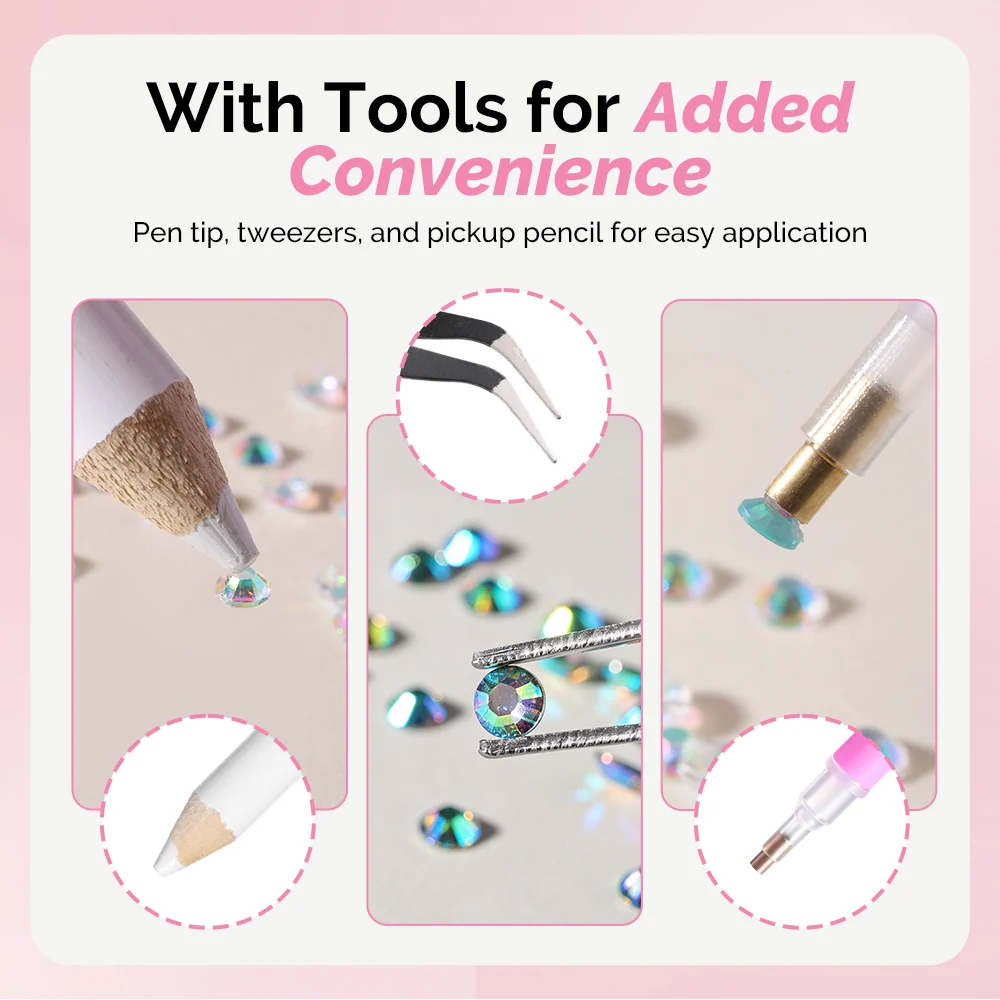 Nail Rhinestones Kit with Tweezers and Pick-Up Tools