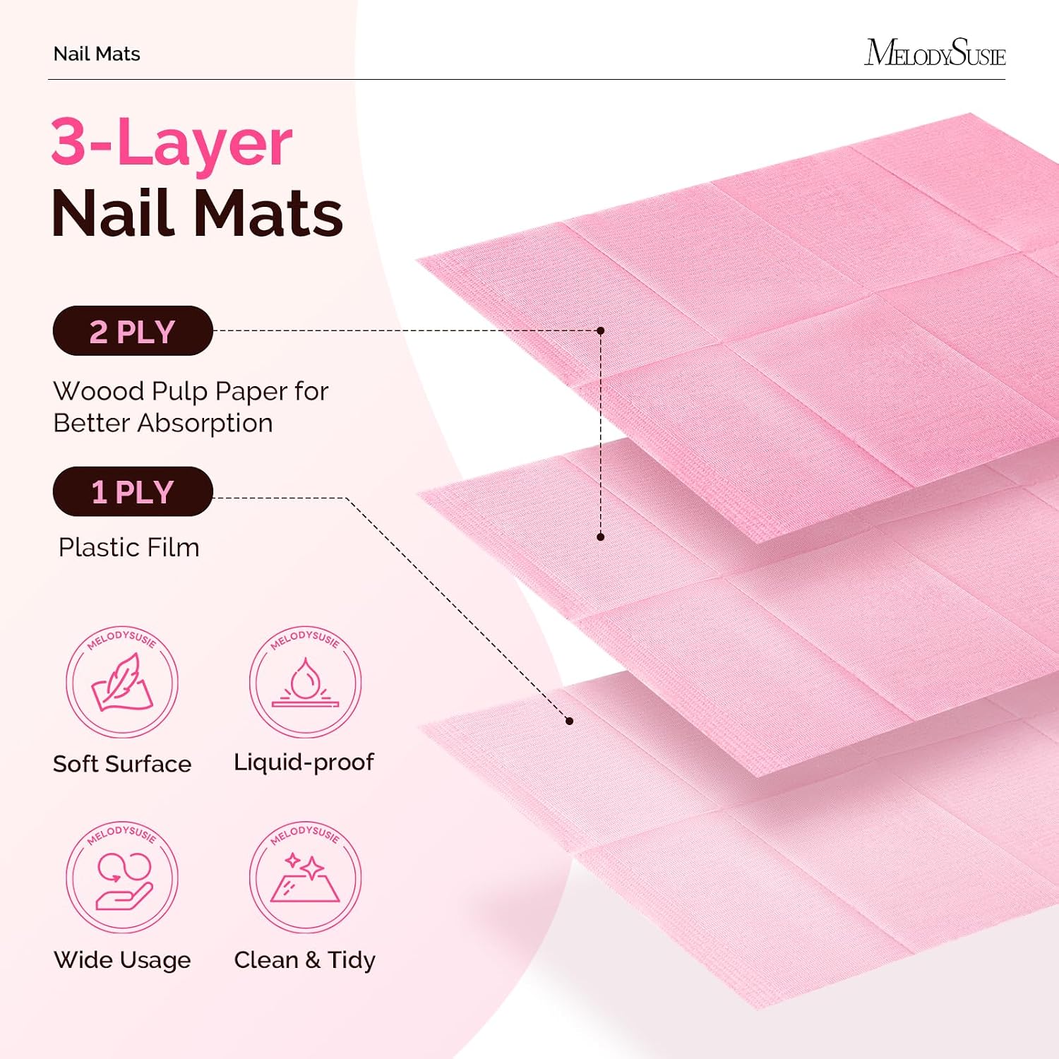 MelodySusie Disposable Nail Mats 3-Ply Absorbent Table Pads 50 Pcs