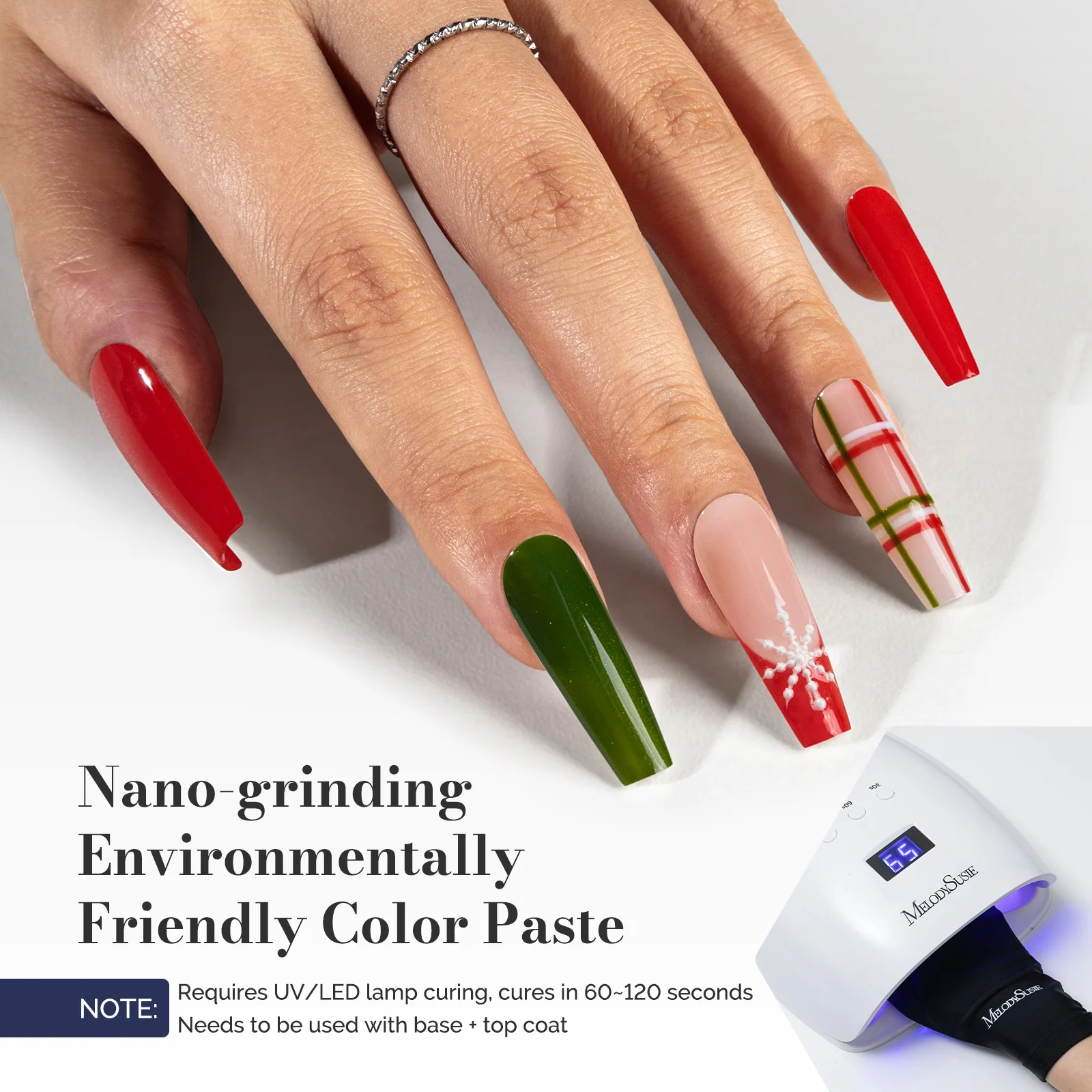 LED/UV Nail Lamps & Nail Drill Bits | MelodySusie HEMA-Free & HPMA-Free & TPO-Free 甲油胶 2支 Red&Green-P39+P52