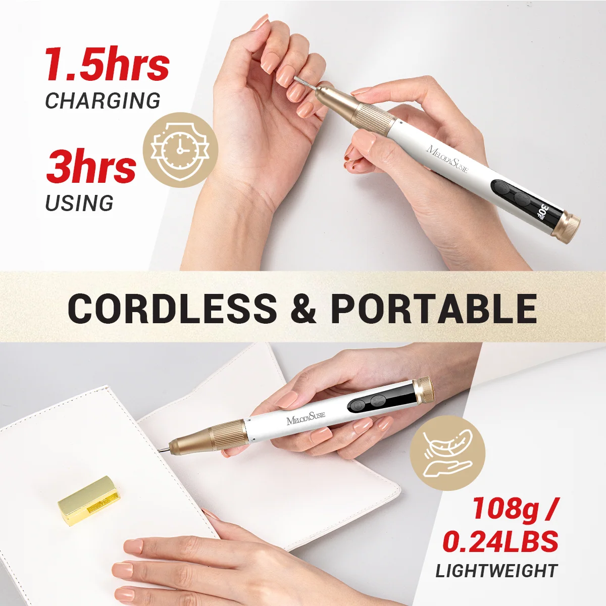 SM180F Portable & Stepless Speed Rechargeable Nail Drill 30000RPM