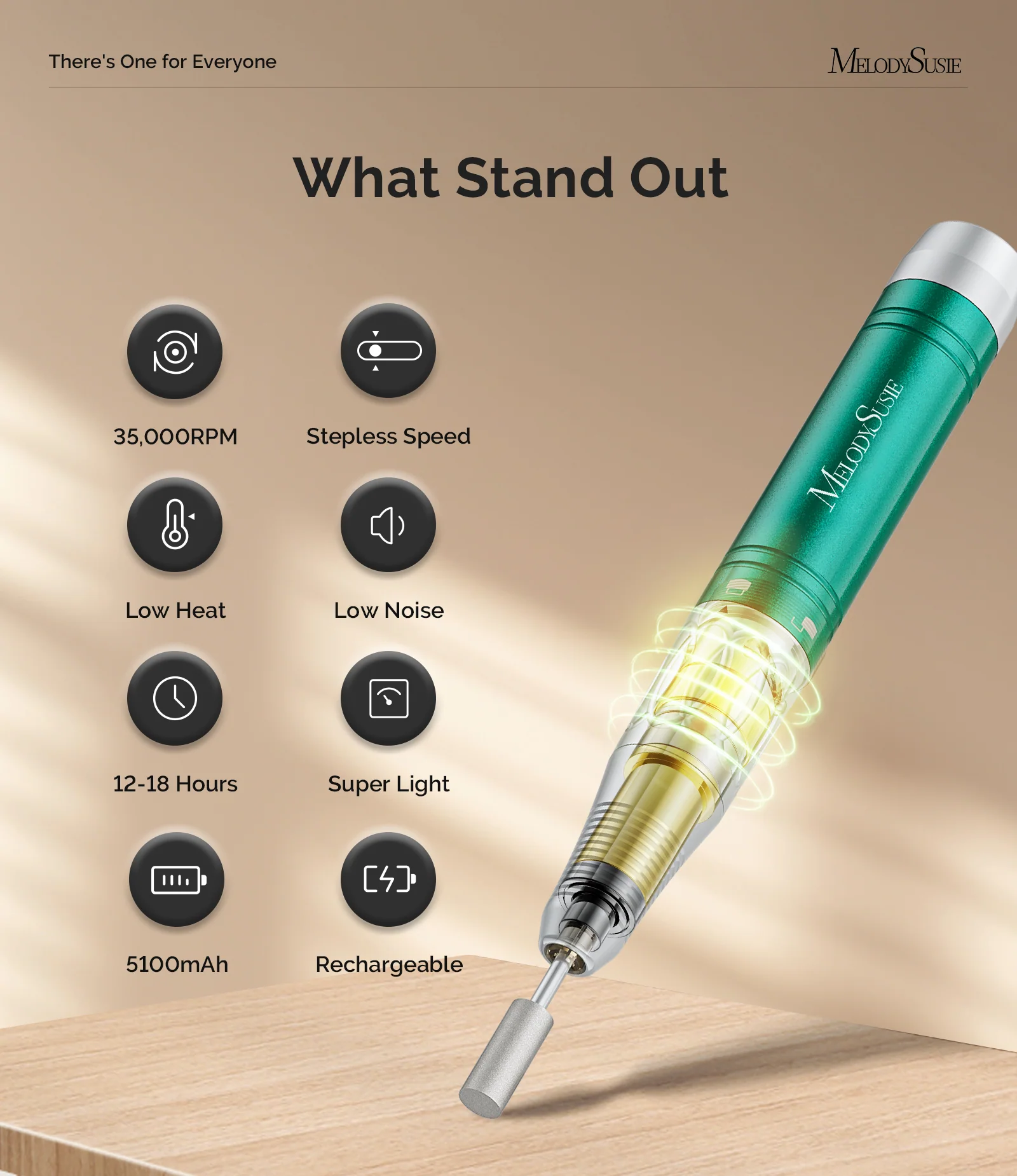 Jade Plus(MB450C) Clip-On Professional Vintage-Style Rechargeable Nail Drill 40,000RPM