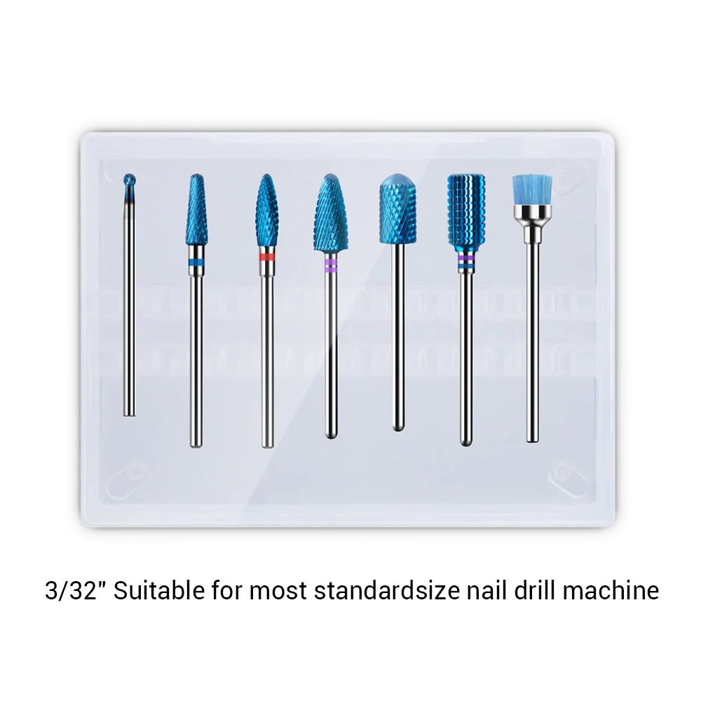 Blue Carbide Nail Drill Bits Set 7pcs with 3/32 Inch Shank