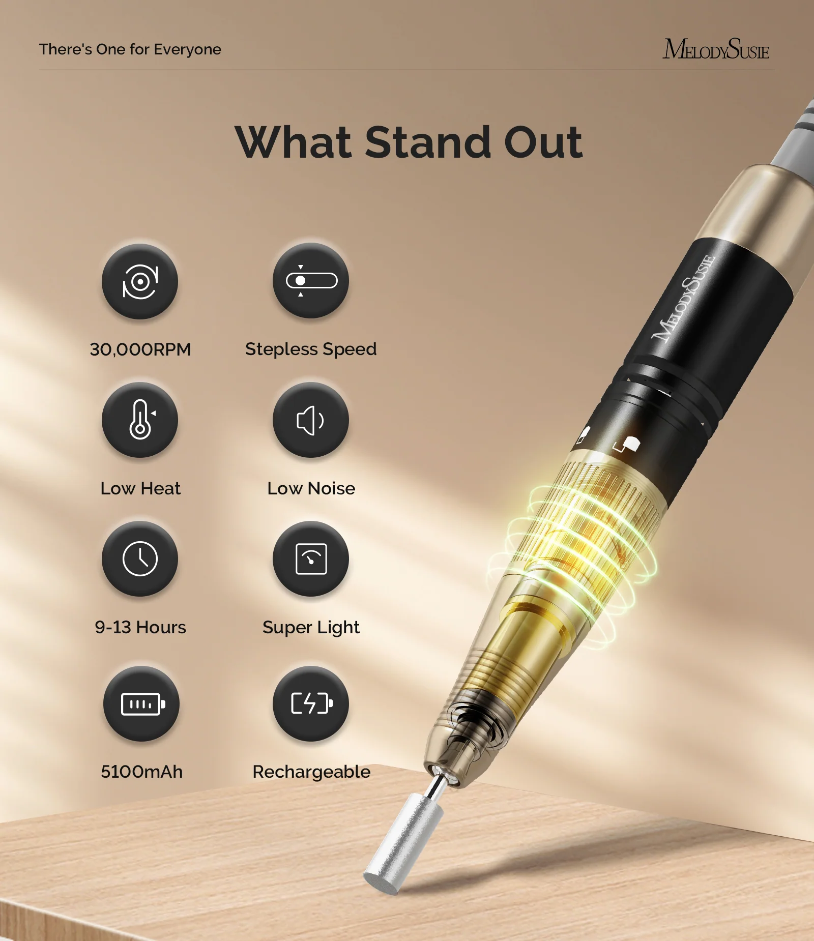 JadeSC320C Clip-On Vintage-Style Rechargeable Nail Drill 30,000RPM in Black