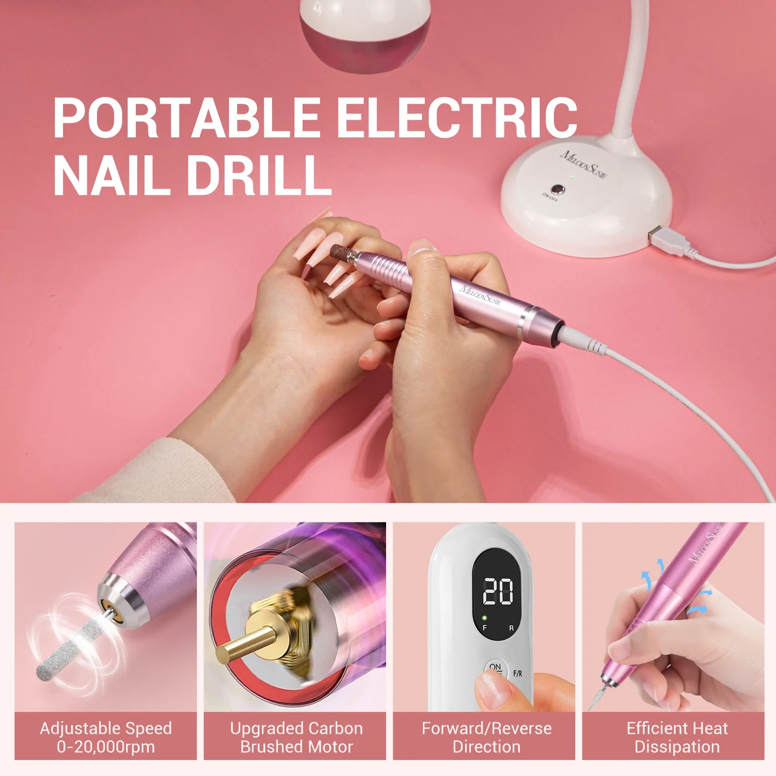 XC150D Desktop Multifunctional 3-in-1 Nail Drill with Nail Lamp 20,000RPM