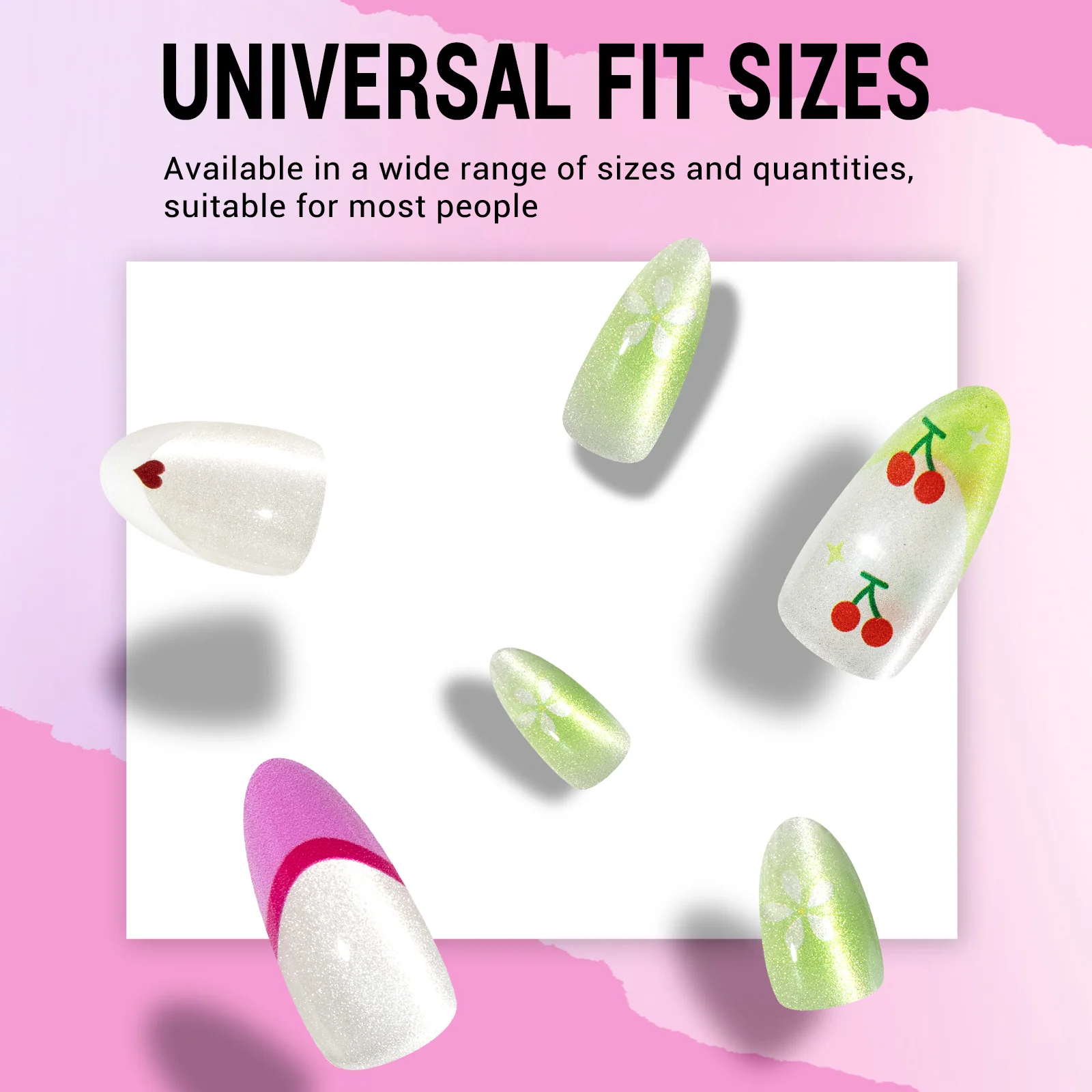 Rainbow Cat Eye Press On Nails Kit with 30 Nails in 15 Sizes