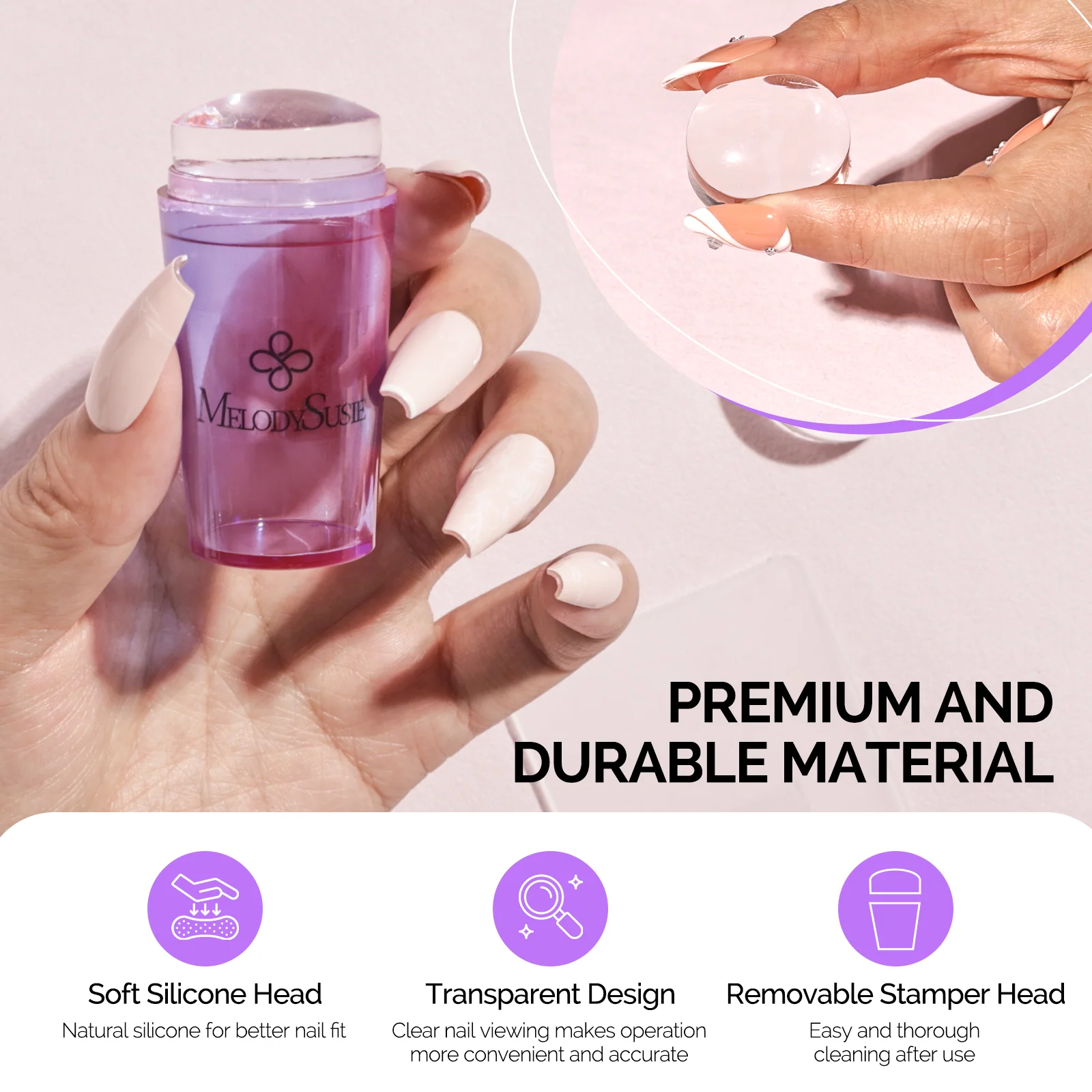 Purple French Nail Stamper Kit 2PCS with Silicone Head and Scraper